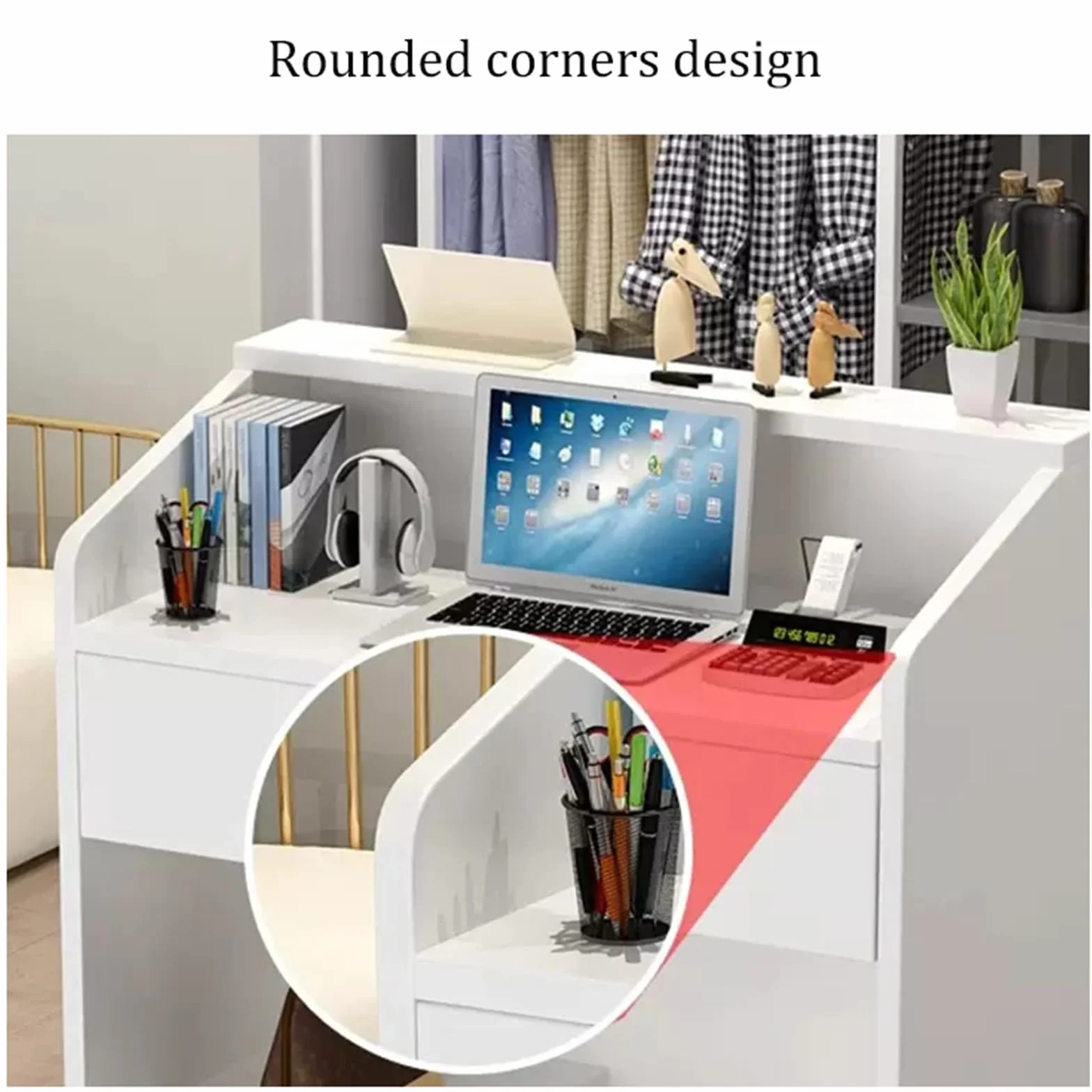 Banco reception con cassetti, reception tavolo bancone, Bancone vendita, per ufficio, sale aziendali, hotel, negozi di abbigliamento, pasticcerie, frutterie, bianco, MDF 60x40x92cm