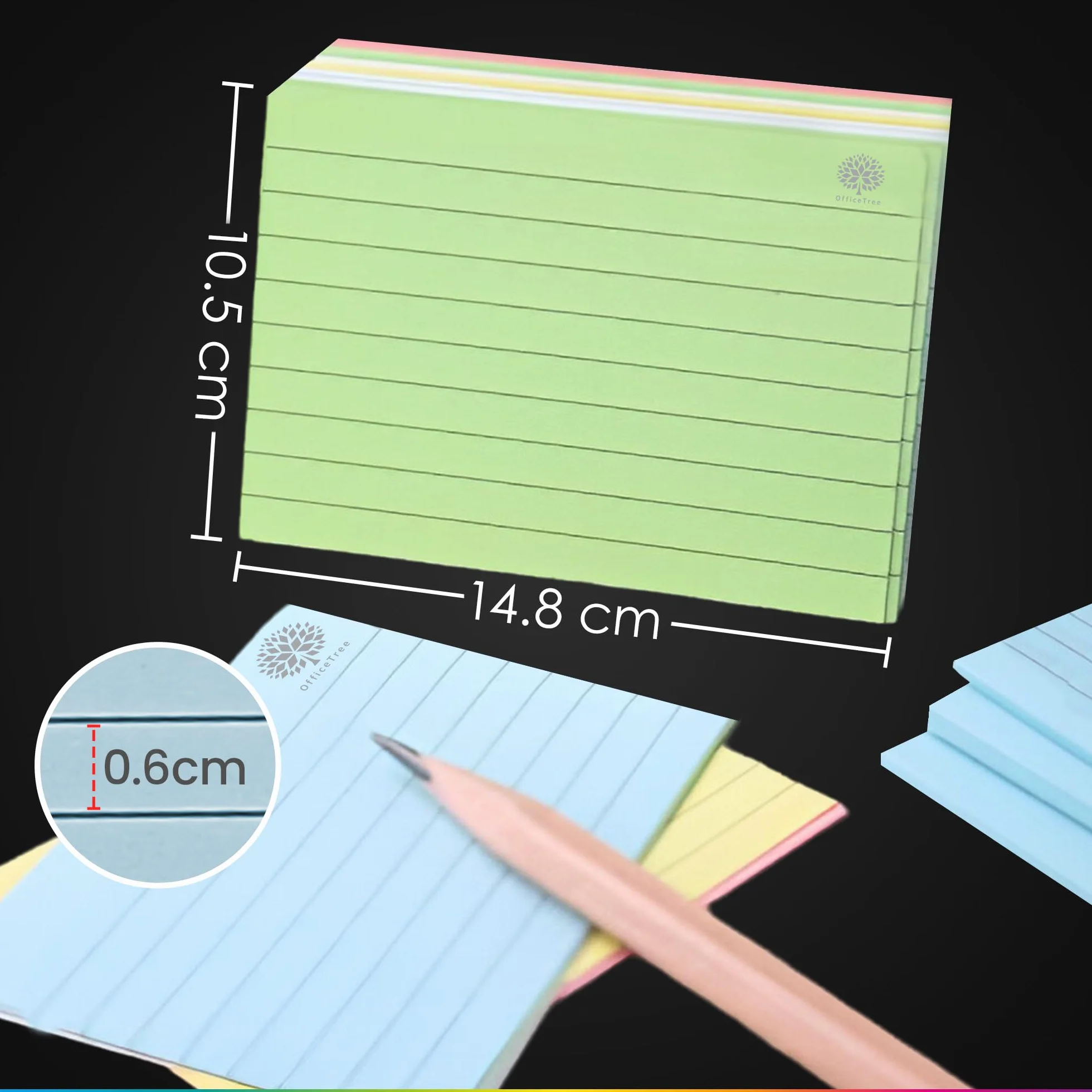 OfficeTree 250x Flashcards A6 A Righe 5 Colori Schede Indice per Scuola e Studio