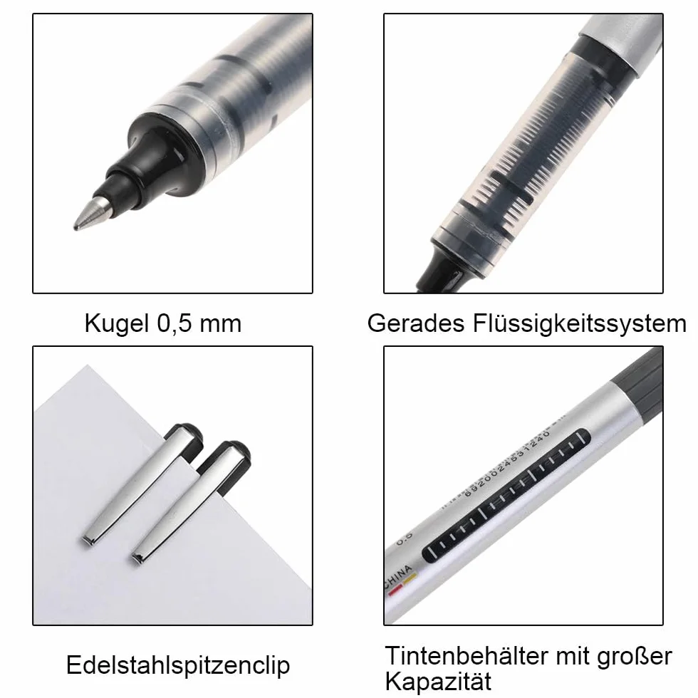 GOLDGE 17 Pezzi Penna a Sfera Roller Inchiostro Nero 0.5mm Punta Extra Fine Asciugatura Rapida