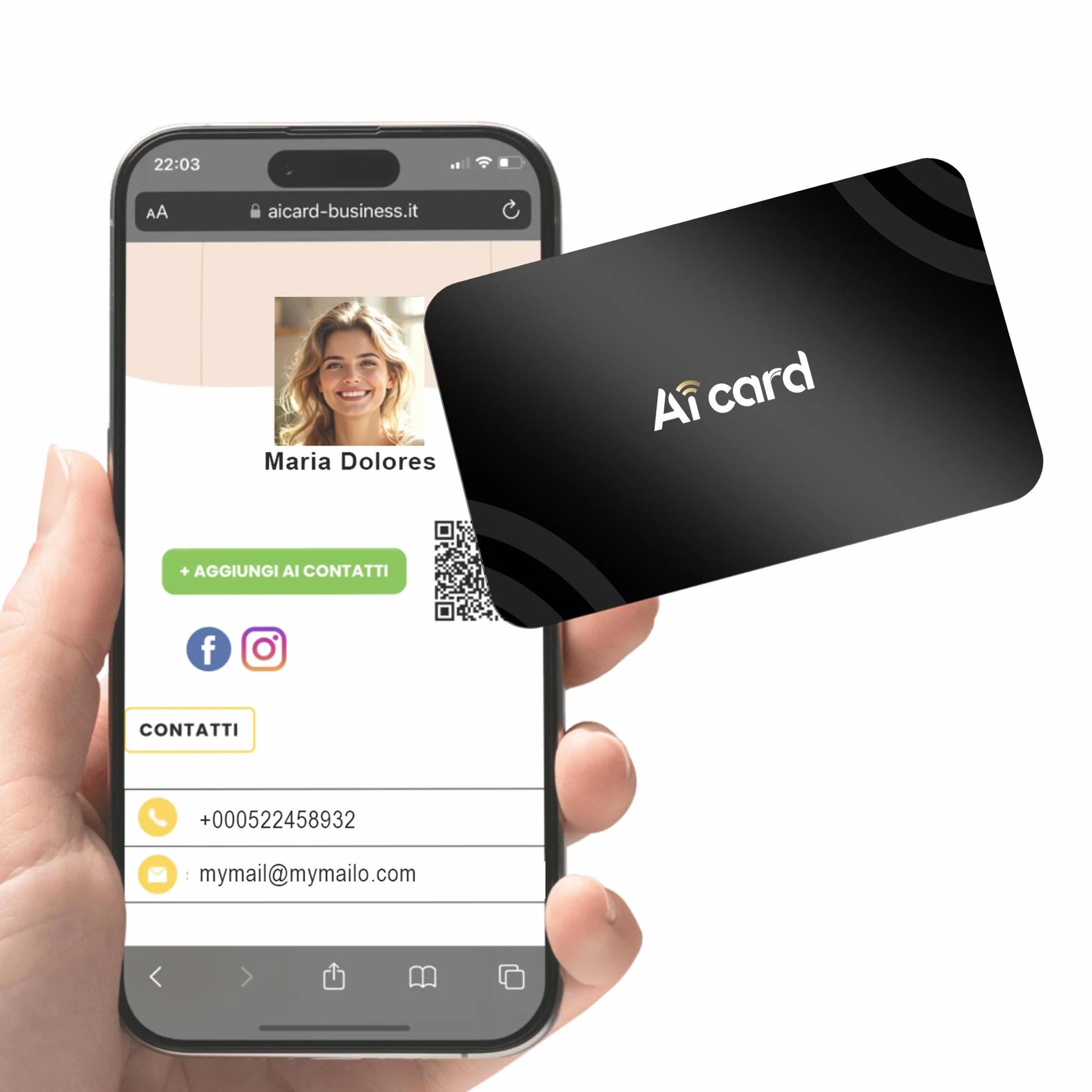 Biglietto da visita Digitale NFC Personalizzabile Aicard NERO Compatibile con smartphone Android e iOS