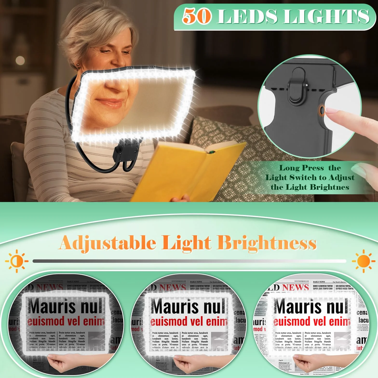 10X Ricaricabile Lente Ingrandimento con Luce a Mani Libere, Collo di Cigno per Lettura e Riparazione