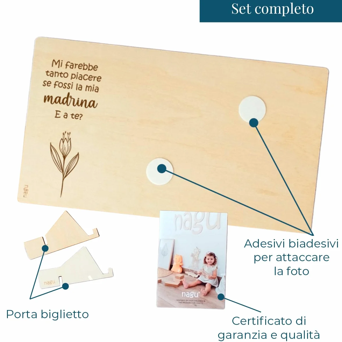 Nagu Cornice Portafoto in Legno 10x15 cm Regali Personalizzati Ricordi Battesimo Neonato