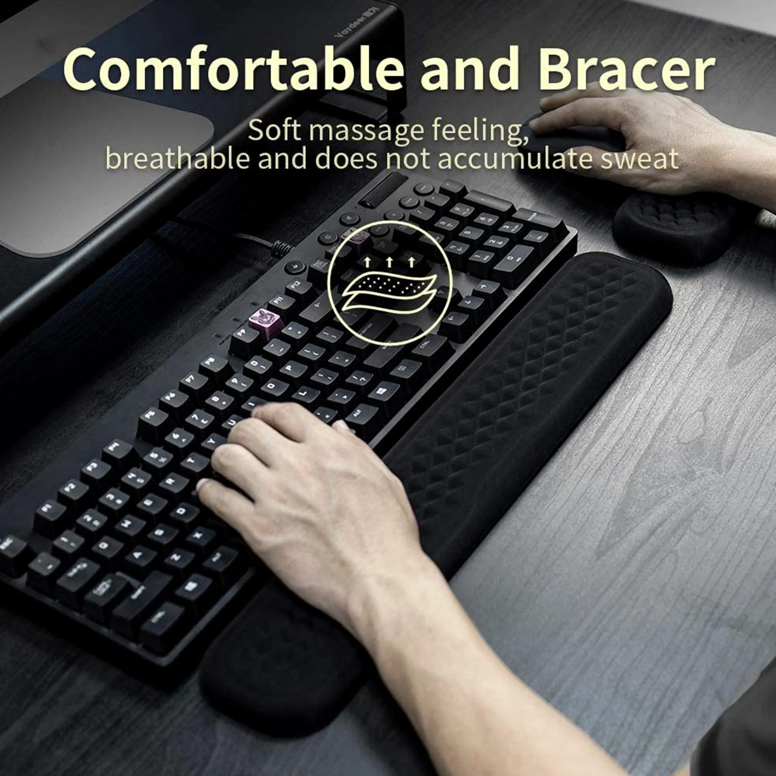 Poggiapolsi per Mouse E Tastiera, Ergonomico Tappetino per Mouse con Poggiapolsi in Gel Poggiapolsi per Tastiera con Memory Foam per Computer(Nero)