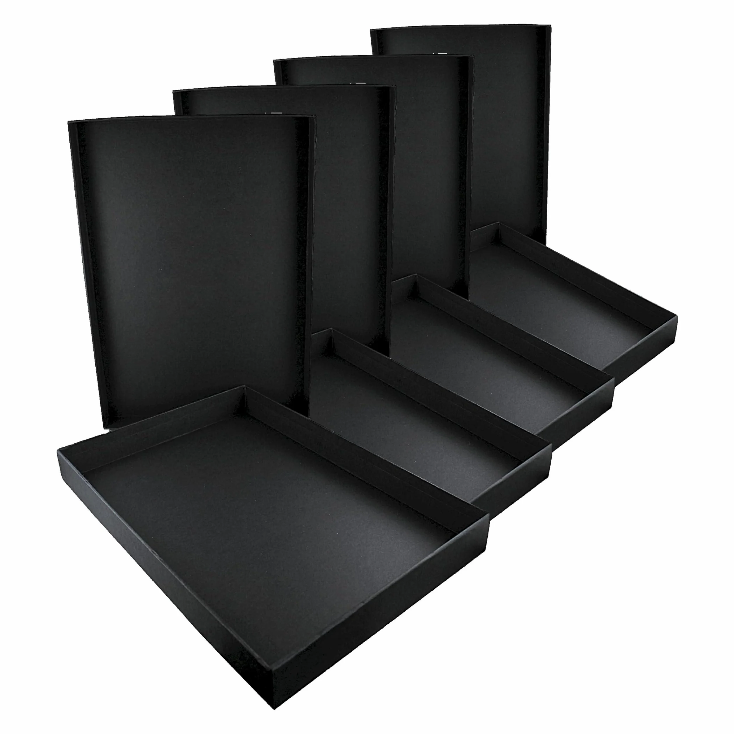 Honsell 81331 - Scatola portaoggetti con coperchio per formati DIN A4, dimensioni interne circa 32,5 x 23,0 x 3,5 cm, scatola in cartone nero con superficie satinata (Confezione da 4)