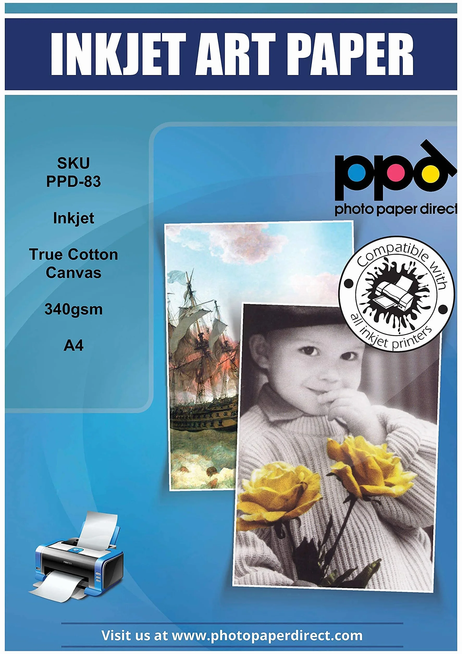 PPD A4 50 Fogli Tela Stampanti Inkjet 340 gsm PPD-83-50