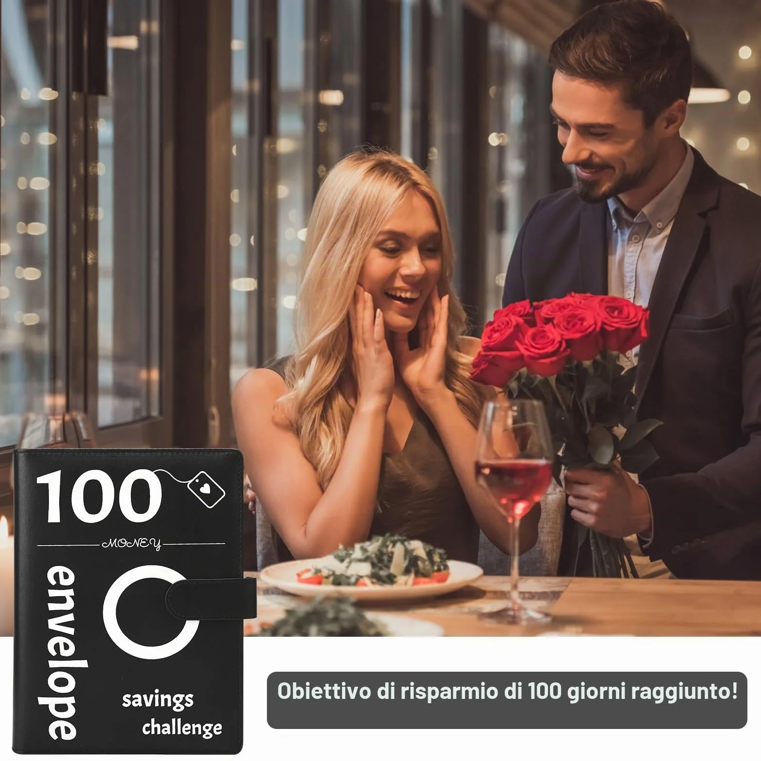 100 Envelope Challenge Binder, Buste Sfida Binder, Cartella Budget per risparmiare €5,050, Sfida risparmio per pianificatori di bilancio (nero)