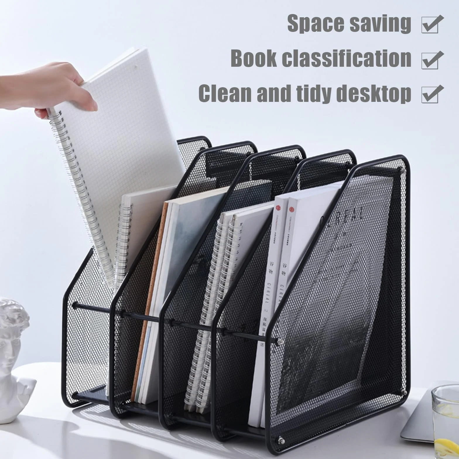 Naapesi Porta riviste da ufficio in metallo a 4 scomparti, organizer per documenti Magazine Holder Rack, organizer per riviste in rete metallica per casa scuola (nero)