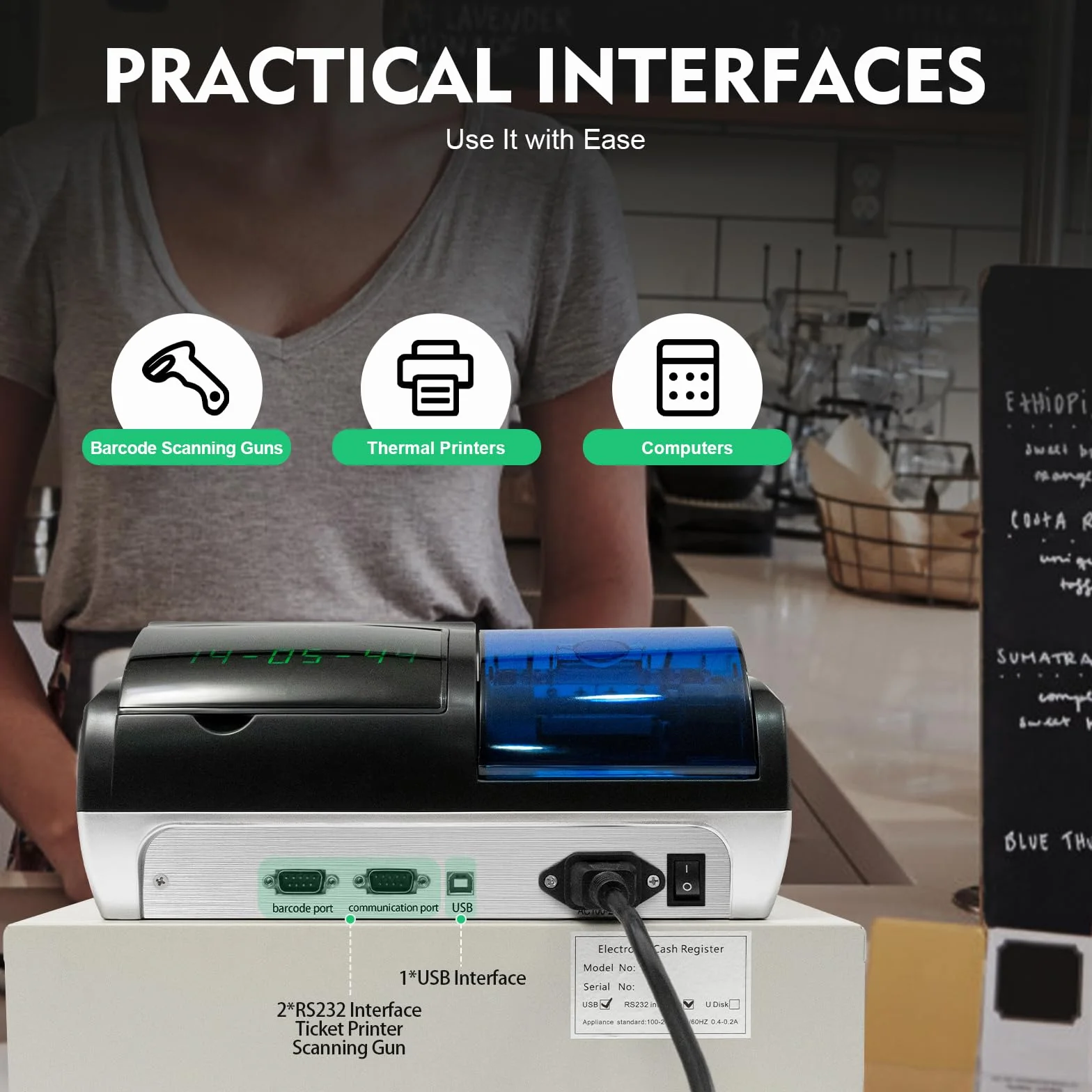 Registratore di Cassa Elettronica per Gastronomia al Dettaglio - Sistema Solido Con 48 Tasti, Display Digitale, 40W - Attrezzato per il Commercio