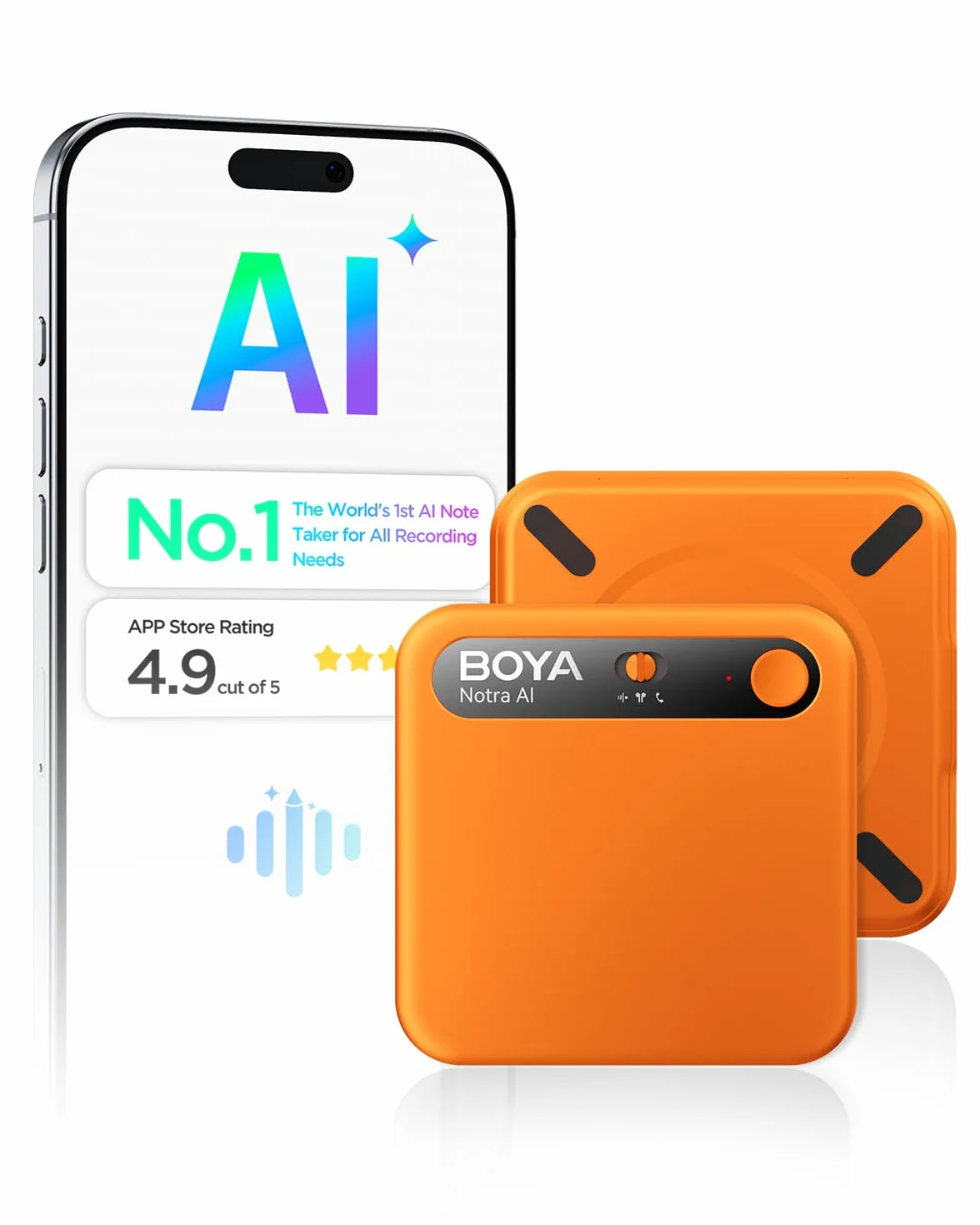 BOYA Notra AI Voice Recorder, Ambient/Phone Call/Bluetooth Capture, AI Transcription&Smart Summary, Support 140+ Languages, 64GB Storage, Magnetic Note Taker per riunioni, Lectures, Interviste
