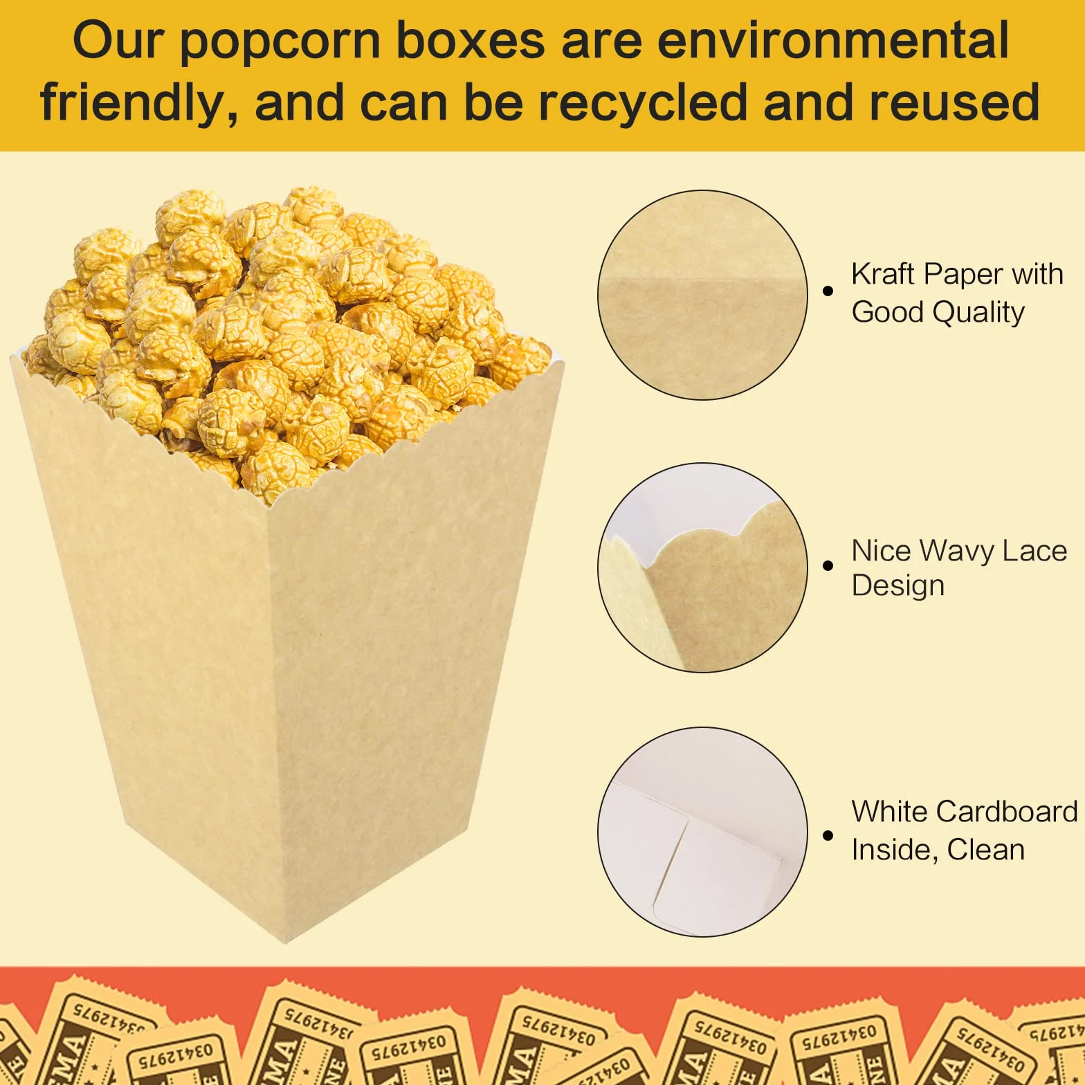 Scatole per popcorn da 40 pezzi in carta kraft per cinema e feste