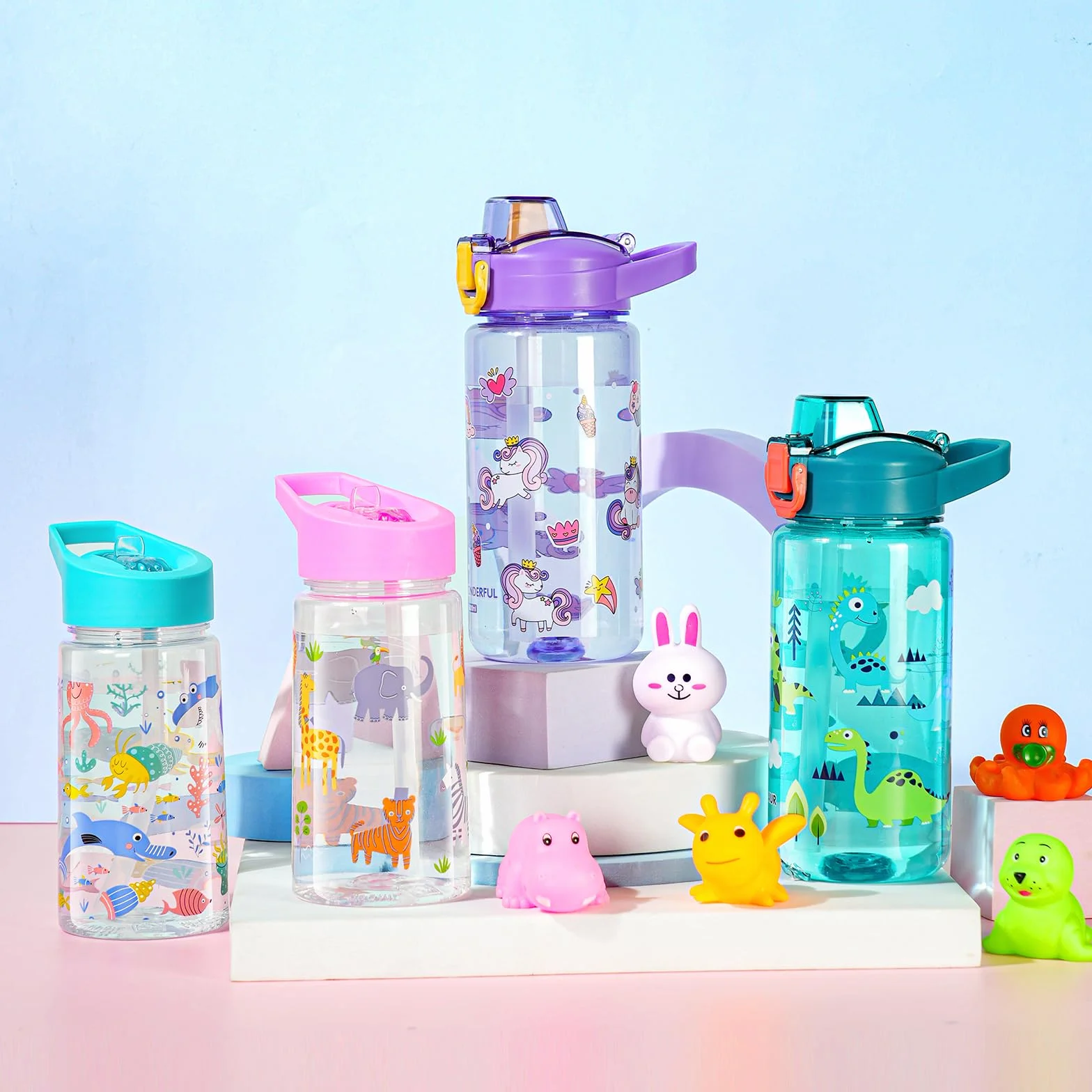 Flintronic Borraccia Bambini 600ML Senza BPA Bottiglia Acqua Cannuccia Prova Perdita Dinosauro