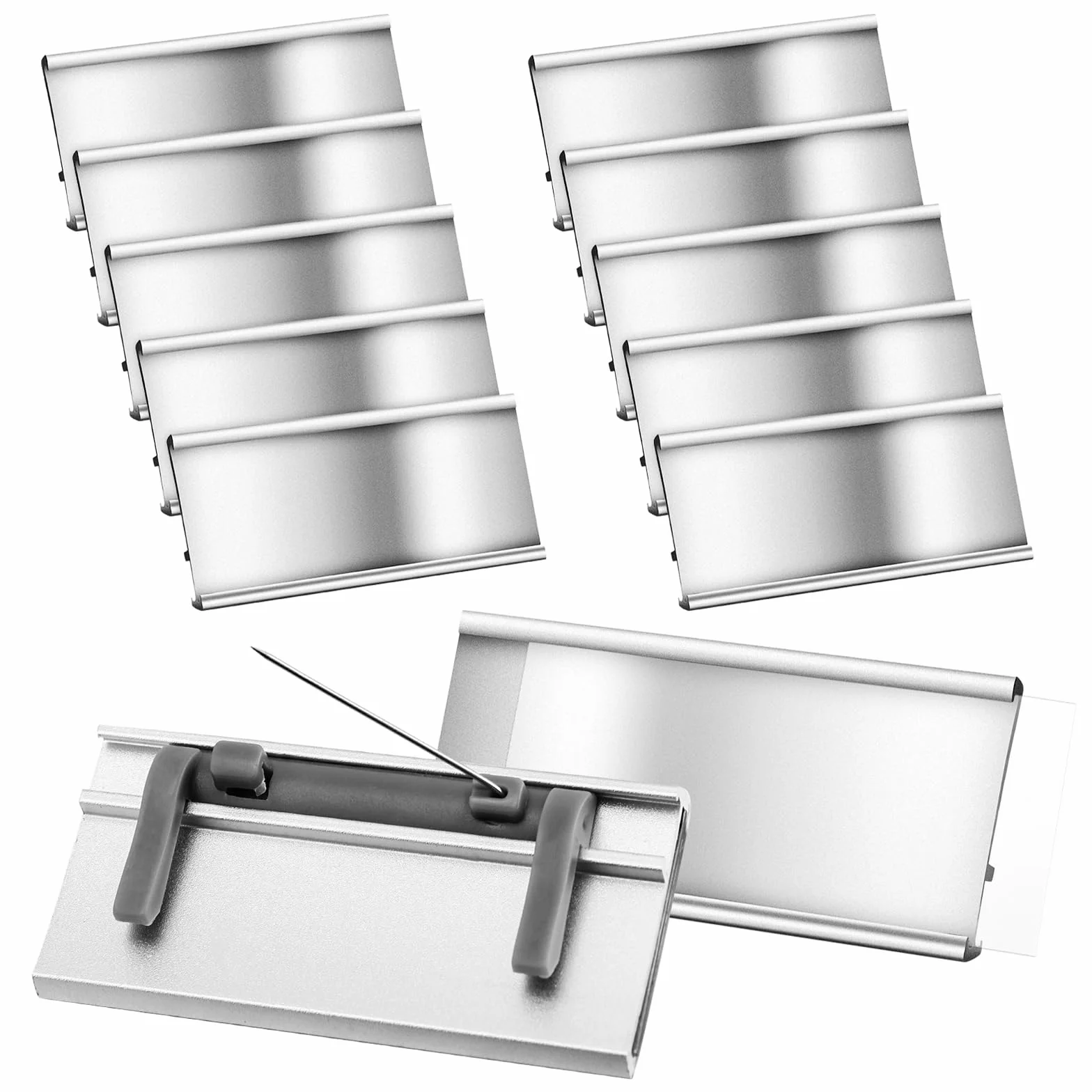 Faccito 10 Portanomi in Alluminio con Fessura per Carta e Spilla, Targhette Anodizzato, 72 x 32 mm, Argento