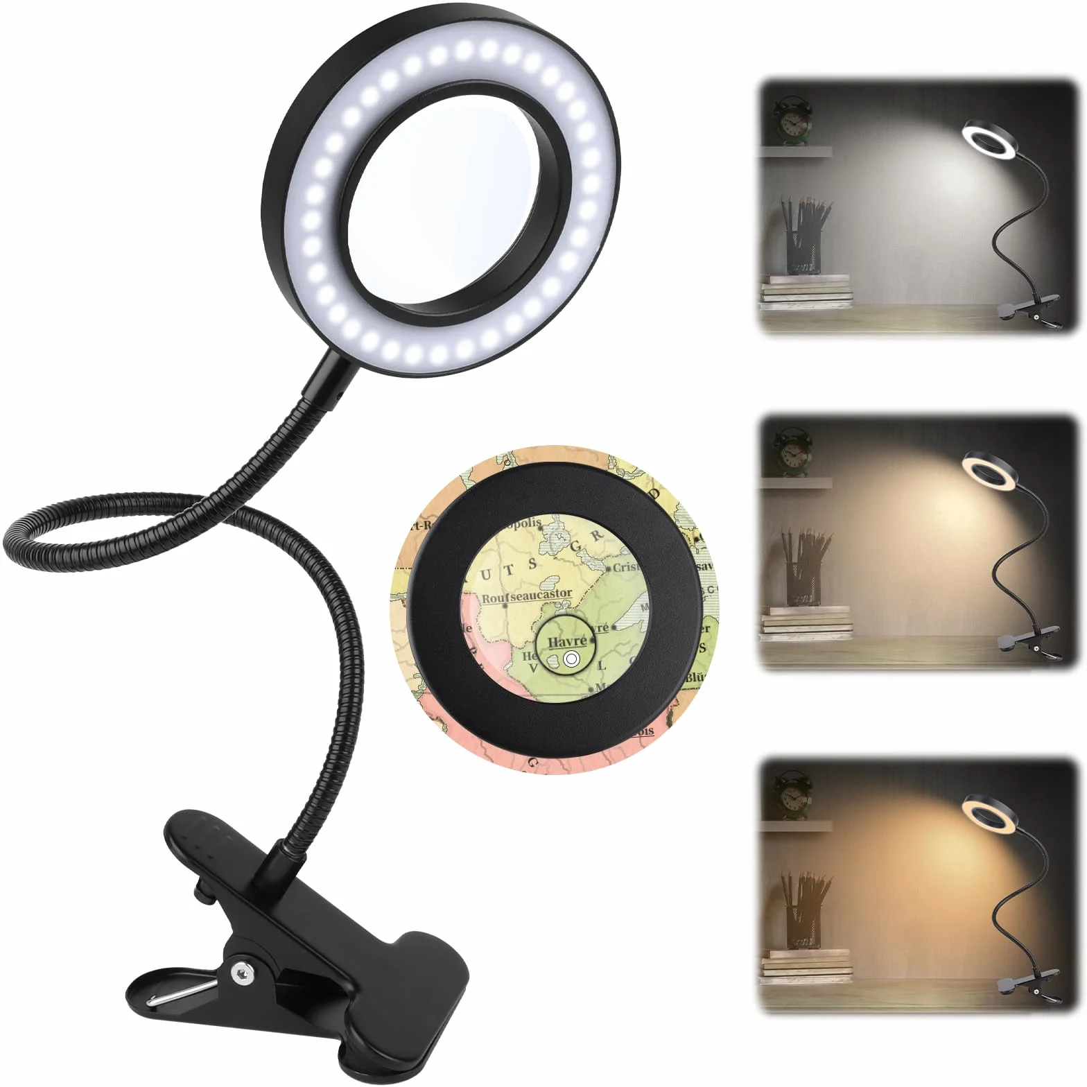Lente d'Ingrandimento con Luce da Tavolo 5X, 3 Modalità Colore, 10 Luminosità