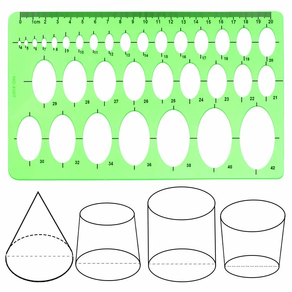 4 szt. Plastikowe Linijki Geometryczne z Wzorami Kół i Owalów do Szkoły i Biura