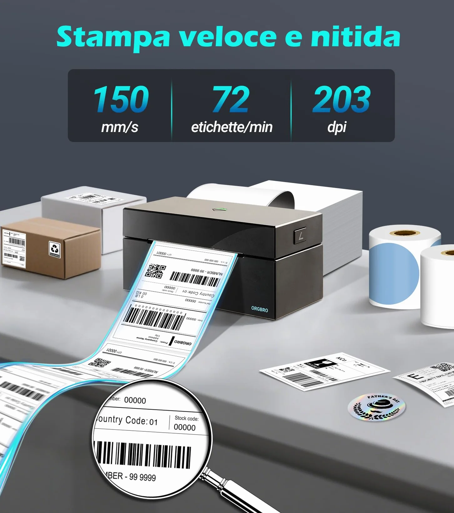 Stampante Etichette ORGBRO Z1 Plus Bluetooth 4x6 Termica per Spedizione, Compatibile Amazon eBay Shopify, Nero