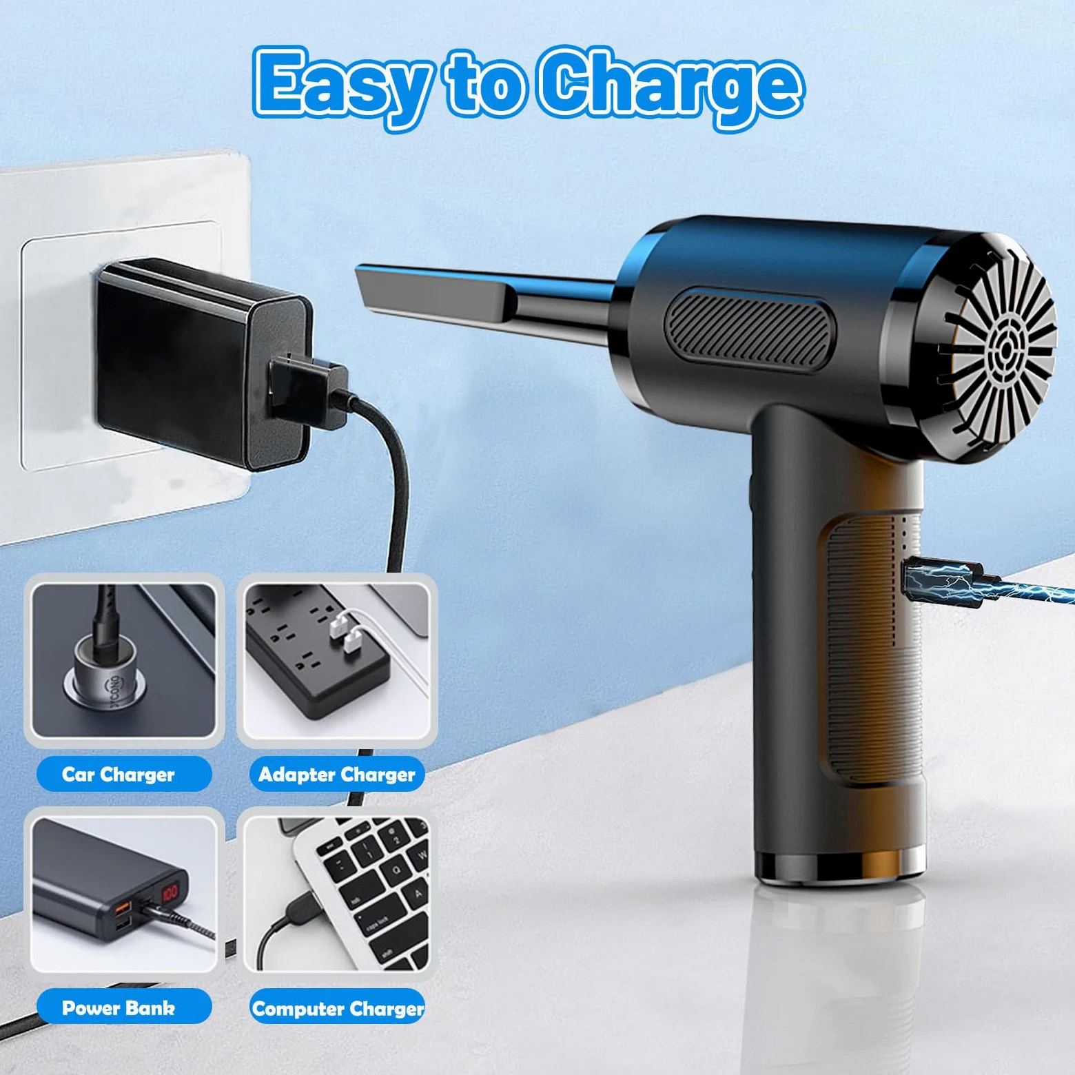 Sjpzwcrl Rimuovi Polvere Aria Compressa: 3 Velocità 6000mAh | Soffiatore portatile con LED, per PC, tastiera. Batteria ricaricabile, senza fili
