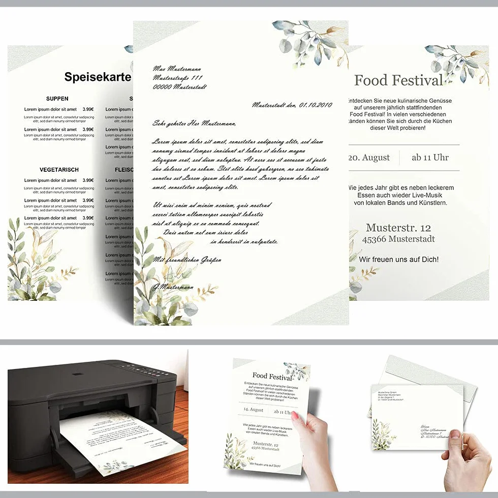 Carta da lettera decorata RAMI VERDI DIN A4 Fiori & Petali