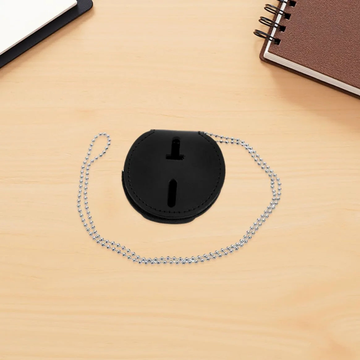 GALPADA Porta Badge in Pu Nero con Clip in Lega di Alluminio, Set da 7 Pezzi, Design Rotondo Moderno, con Catena, per Uso Quotidiano e Lavoro