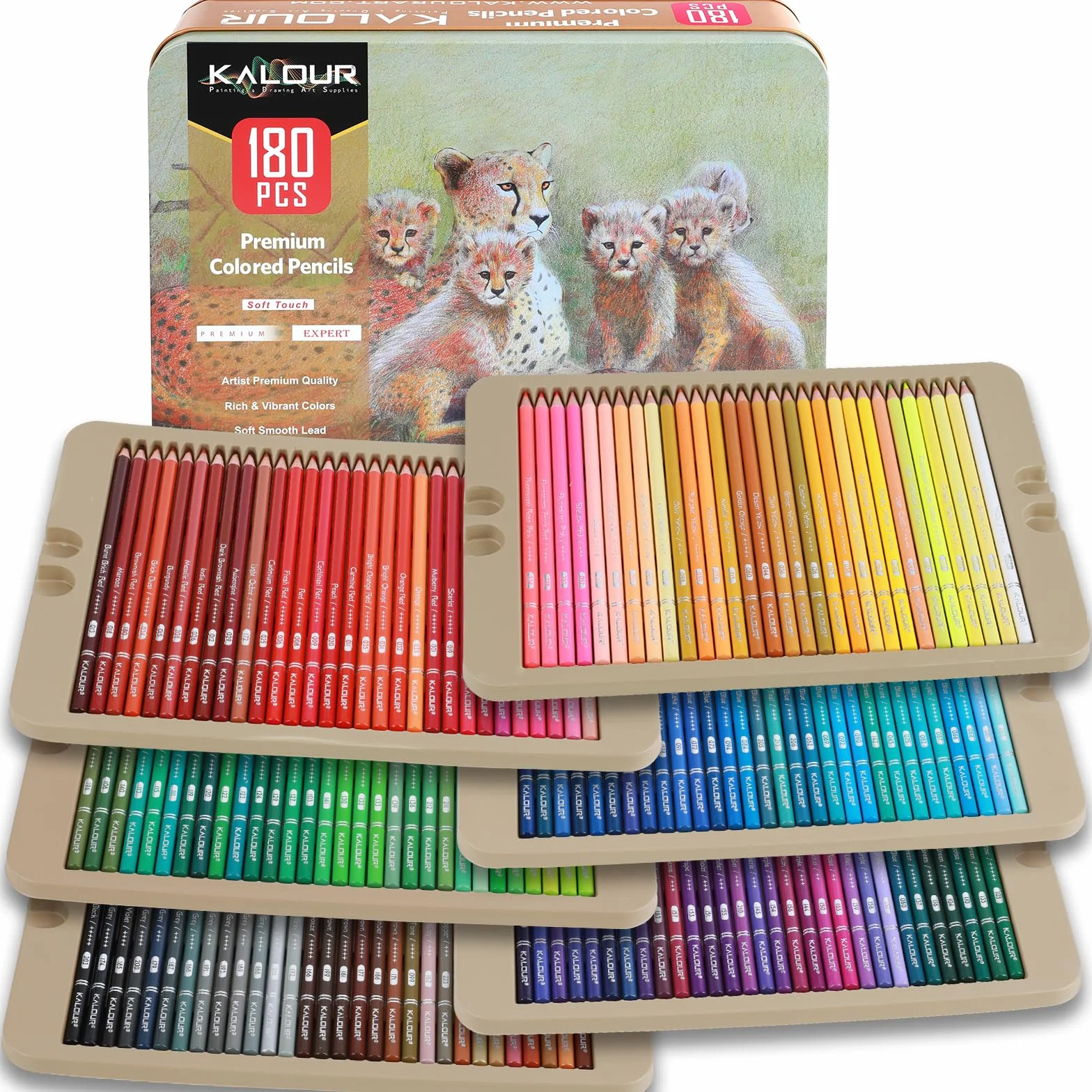 KALOUR PDAS - Set di 180 matite colorate per adulti e artisti, pigmenti ricchi con nucleo morbido, 15 matite metalliche, 6 matite neon, ideale per colorare, disegnare, schizzare, sfumature, colori