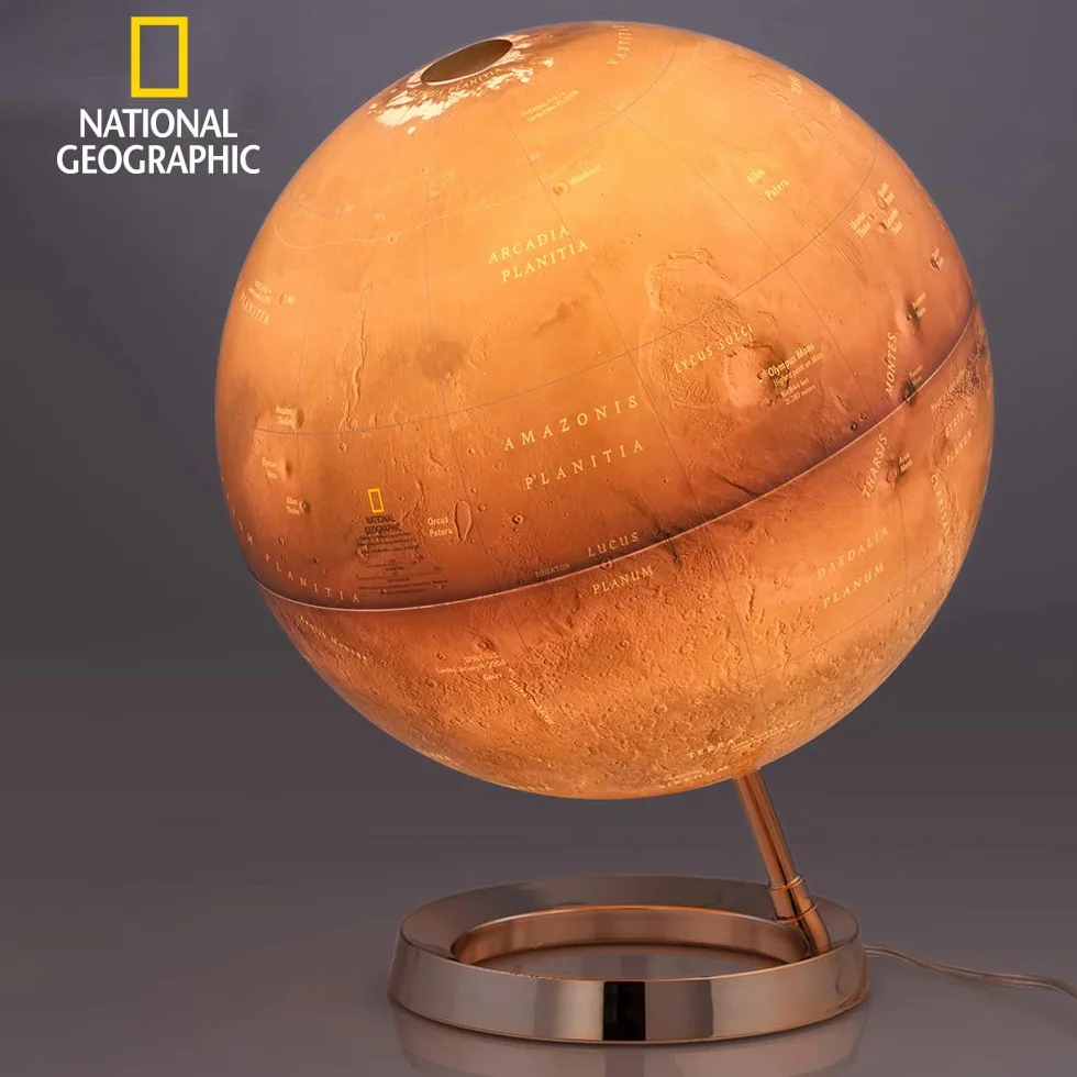 Tecnodidattica - Mappamondo National Geographic Marte| Accurata Cartografia fisica del Pianeta Rosso | Luminoso e girevole | Base in nylon | Design Studio Tools | Diametro 30 cm