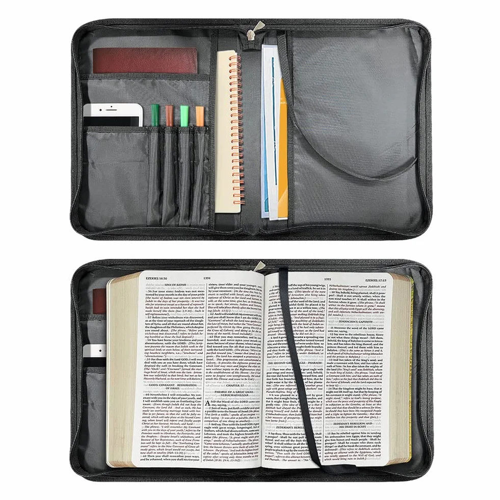 Custodia Bibbia in Pelle Personalizzata con Cerniera Grande Borsa Biblica Donna