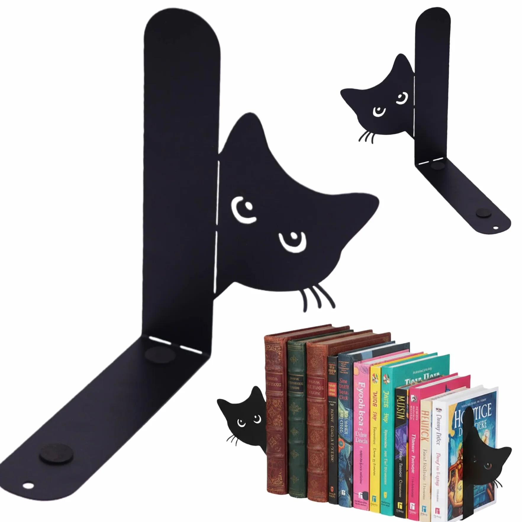 Fermalibri Gatto in Metallo 2 Pezzi Nero