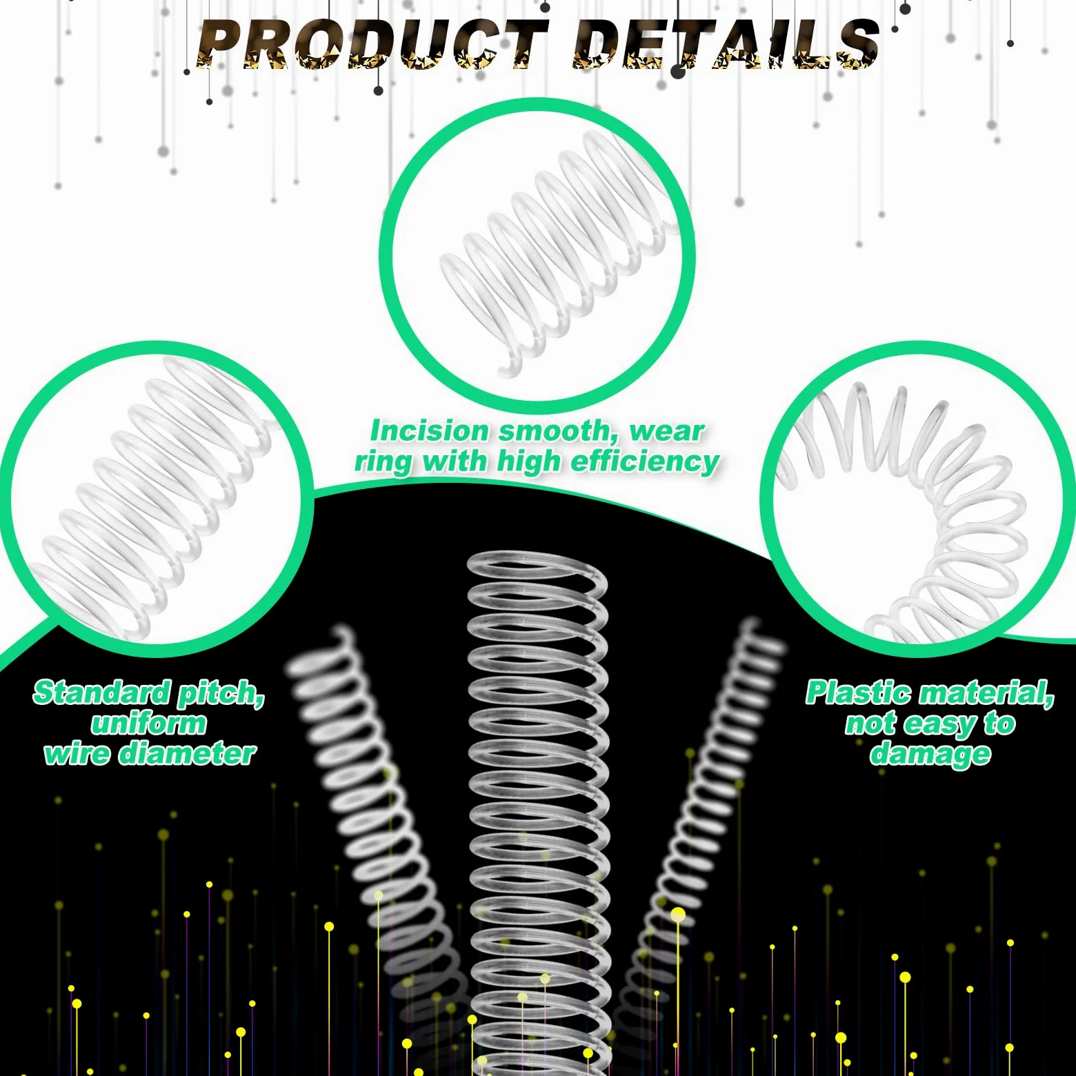 Confezione da 120 bobine di rilegatura a spirale in plastica, kit di rilegatura a spirale multiformato, dorsi rilegatrici dorsi per rilegatura, pettini, passo 4:1, 1/4 5/16 3/8 1/2 5/8 3/4 pollici