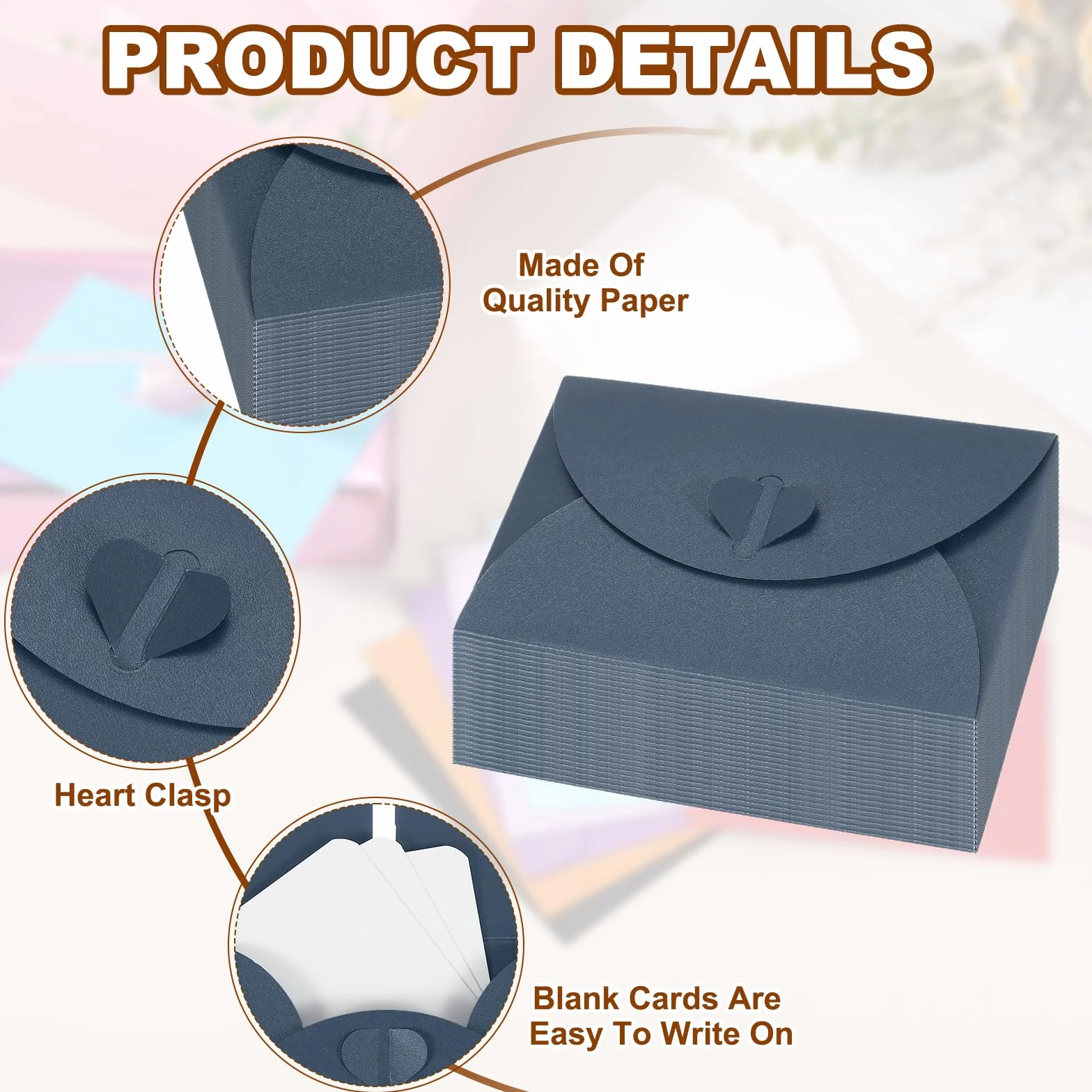 PATIKIL 50 Set Mini Buste Con Chiusura A Cuore 4.1x3" Cartoncini Bianchi Blu Scuro