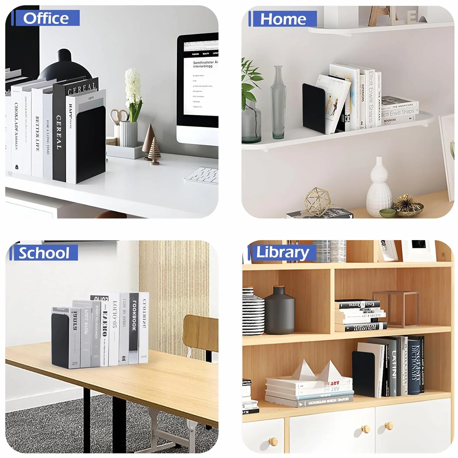 Fermalibri in Metallo Nero Antiscivolo 21 x 9 x 13,5 cm Reggilibri per Scuola, Casa, Ufficio