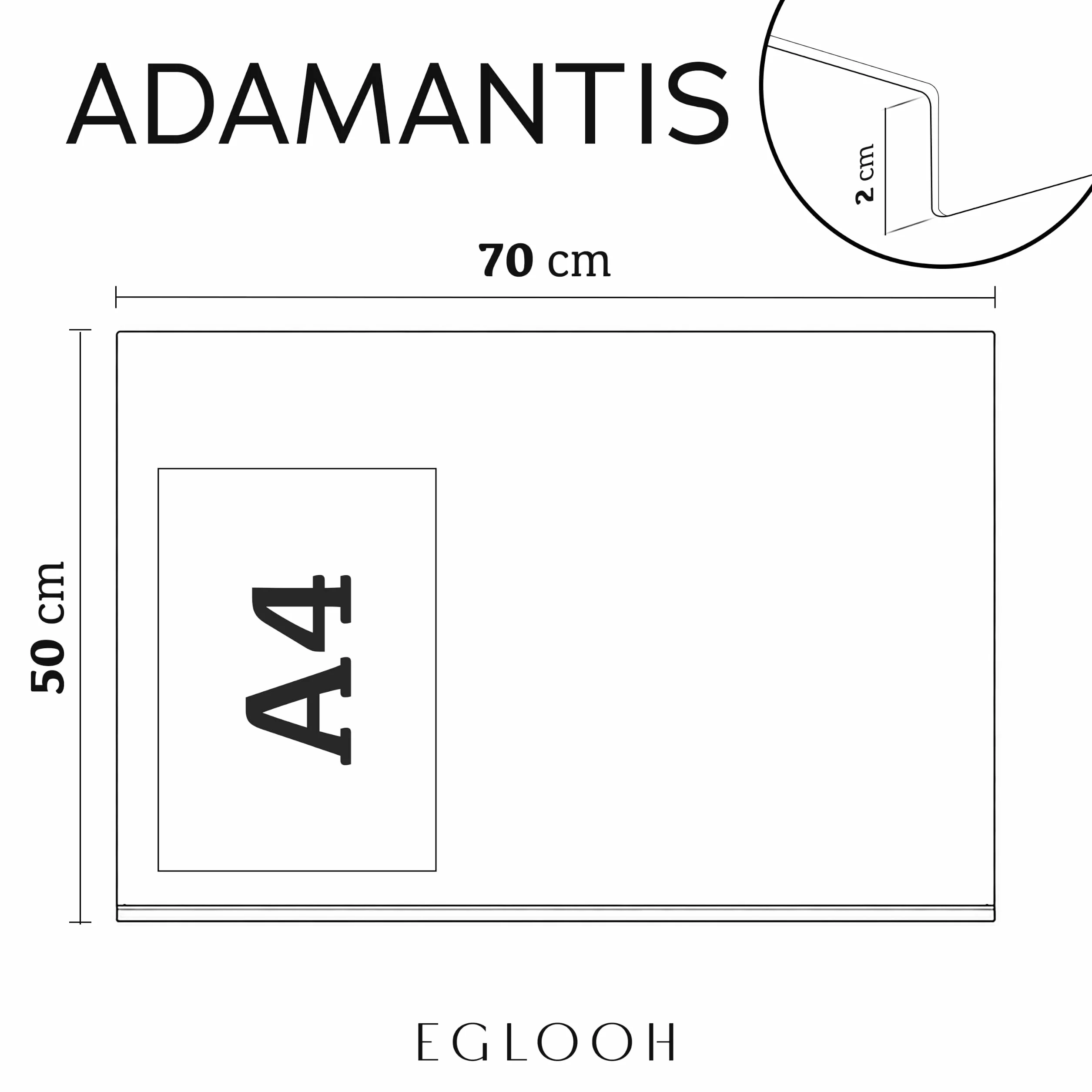 Eglooh - Adamantis - Sottomano Scrivania in Vera Pelle Grigio Talpa cm 70x50 - Design Moderno, Resistente Struttura in Acciaio con Profilo a L, Fondo Antiscivolo - Made in Italy