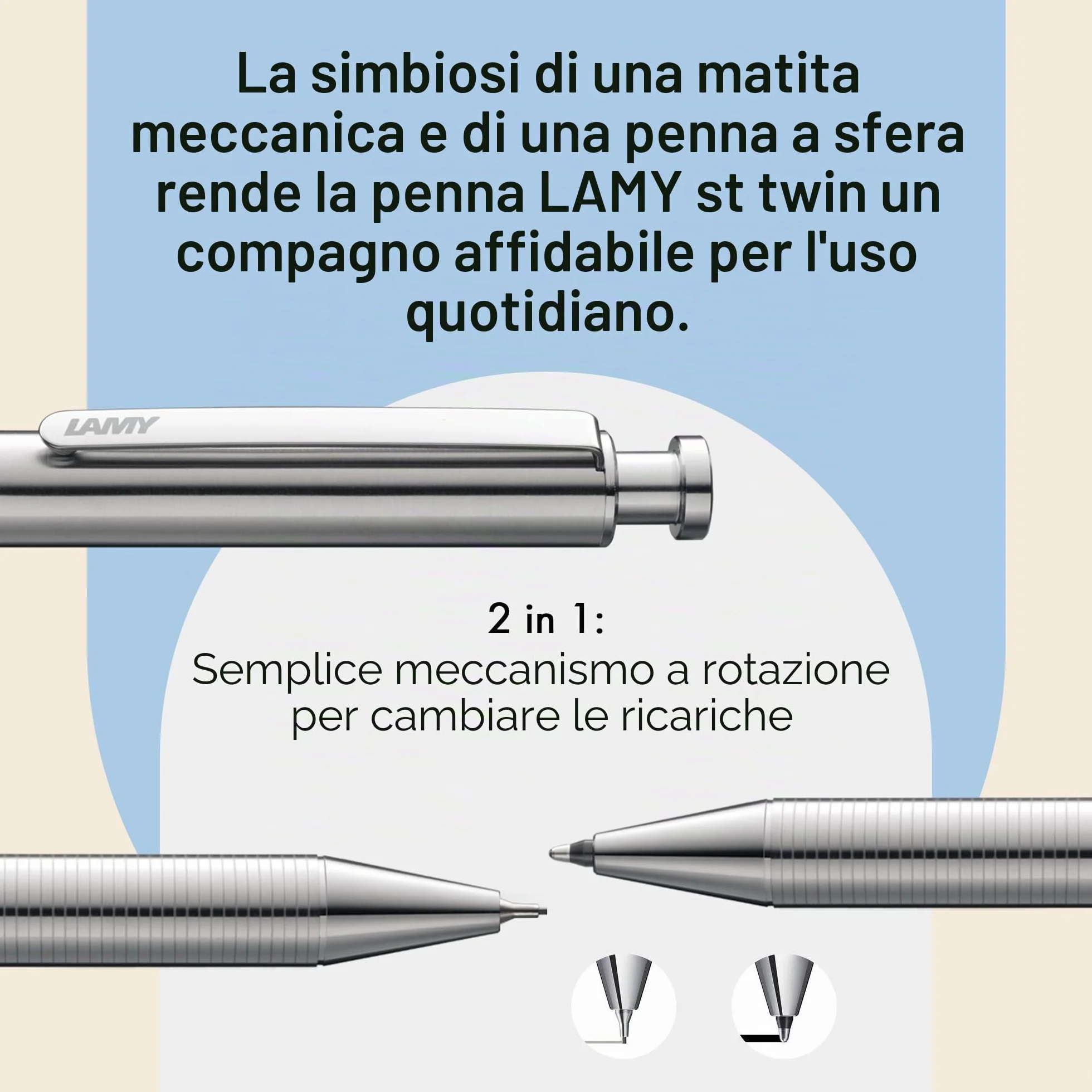Lamy st matt twin pen in accaio inossidabile – sottile portamina e penna a sfera in un unico prodotto – ricarica per penna a sfera M 21 in nero e per portamina M 41 per linee sottili (0,5 mm) in HB