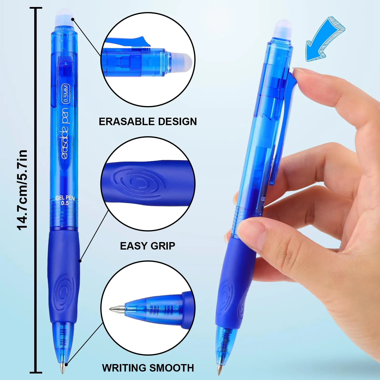 USUAL Penne gel cancellabili colorate cancellabili, punta fine da 0,5 mm, penne cancellabili per far scomparire gli errori, penne gel cancellabili retrattili per disegno, scrittura, scuola ufficio