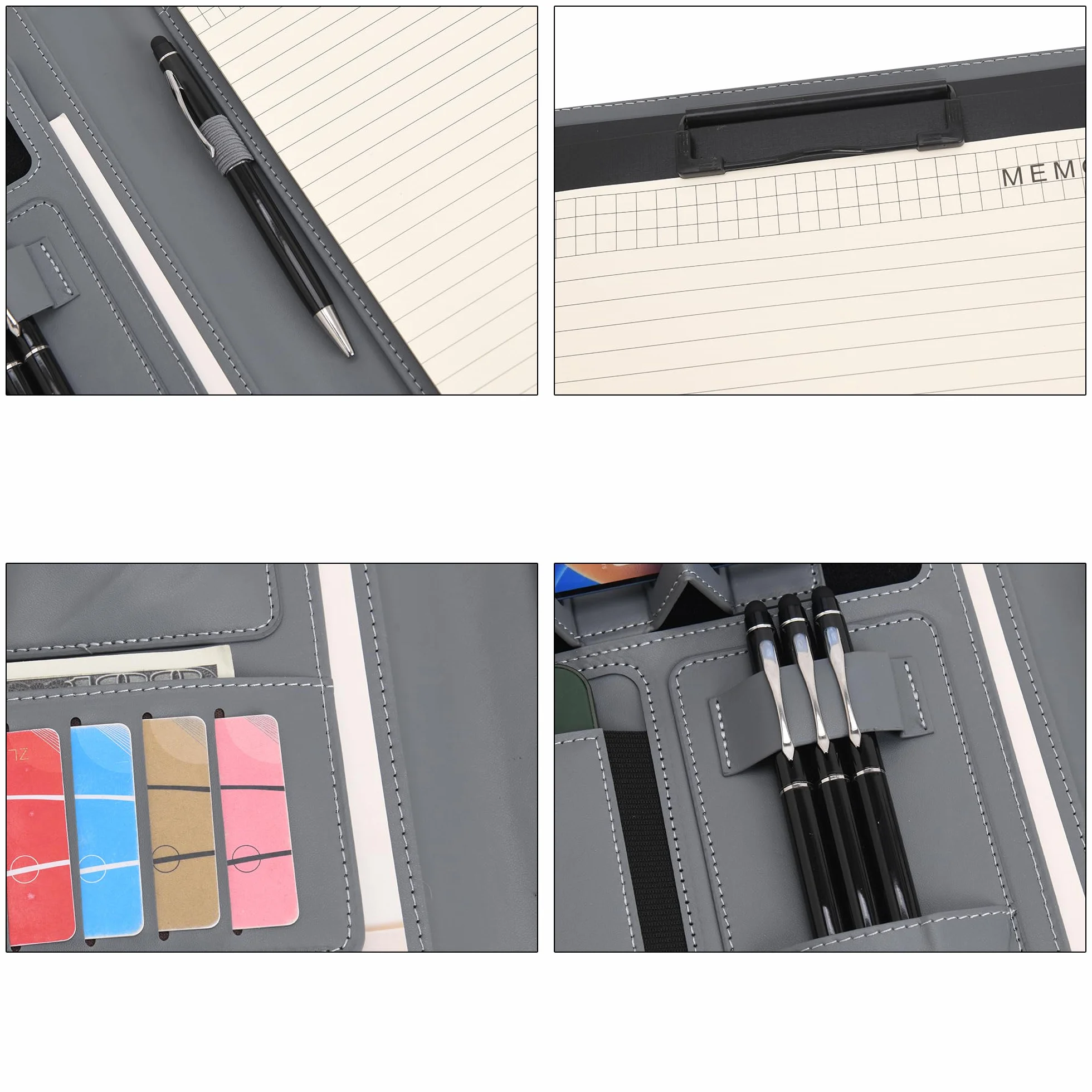 Wason Portadocumenti PU A4 Cartella Tasche Padfolio Custodia con Portablocco Rimovibile Grigio