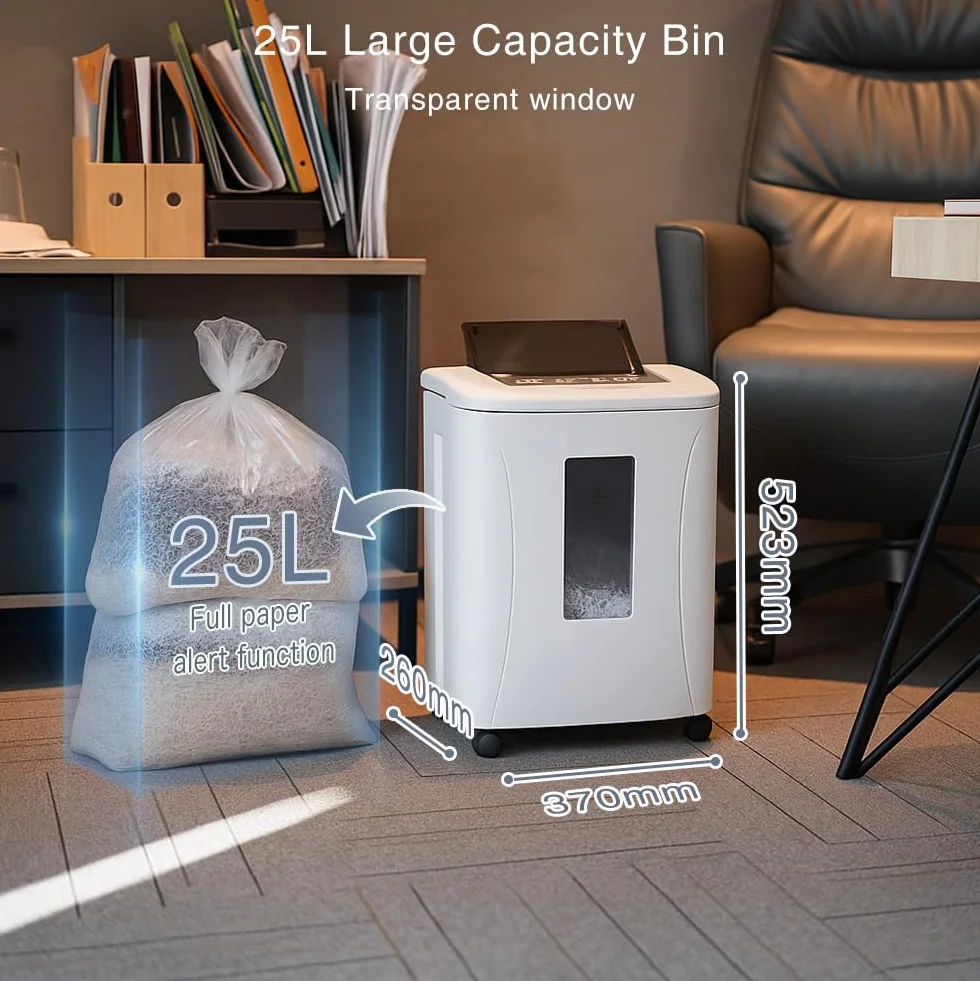 Tritacarte Distruggi Documenti Ufficio: 150 Fogli Capacità 25L Basso Rumore <60dB Protezione Sicuro e Silenzioso Surriscaldamento Carta Carta Credito Casa Scuola Cliniche Studi Legali