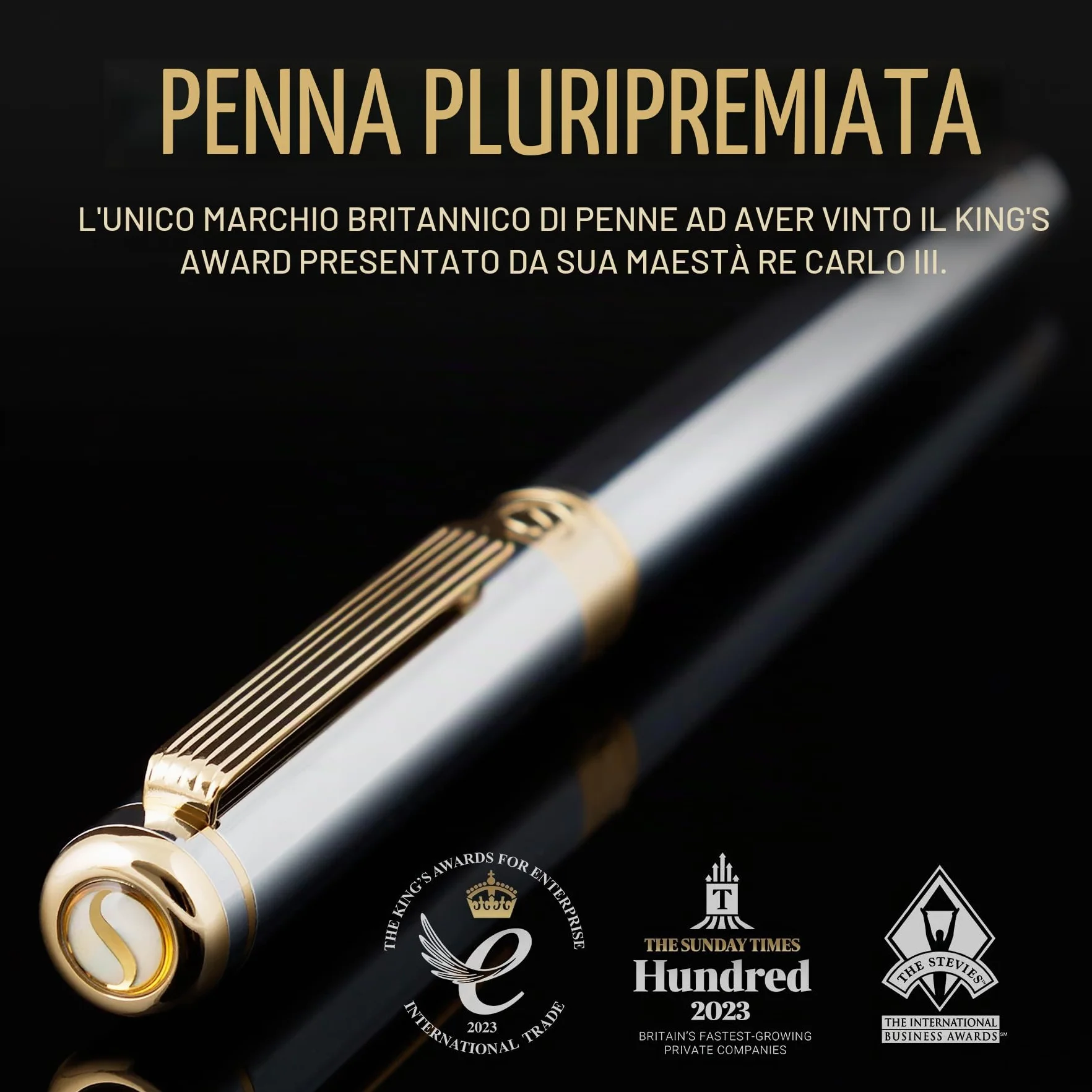 Scriveiner Penna stilografica qualità premium con finitura in Placcato in Vero Oro, Penninoi medio, argento cromato