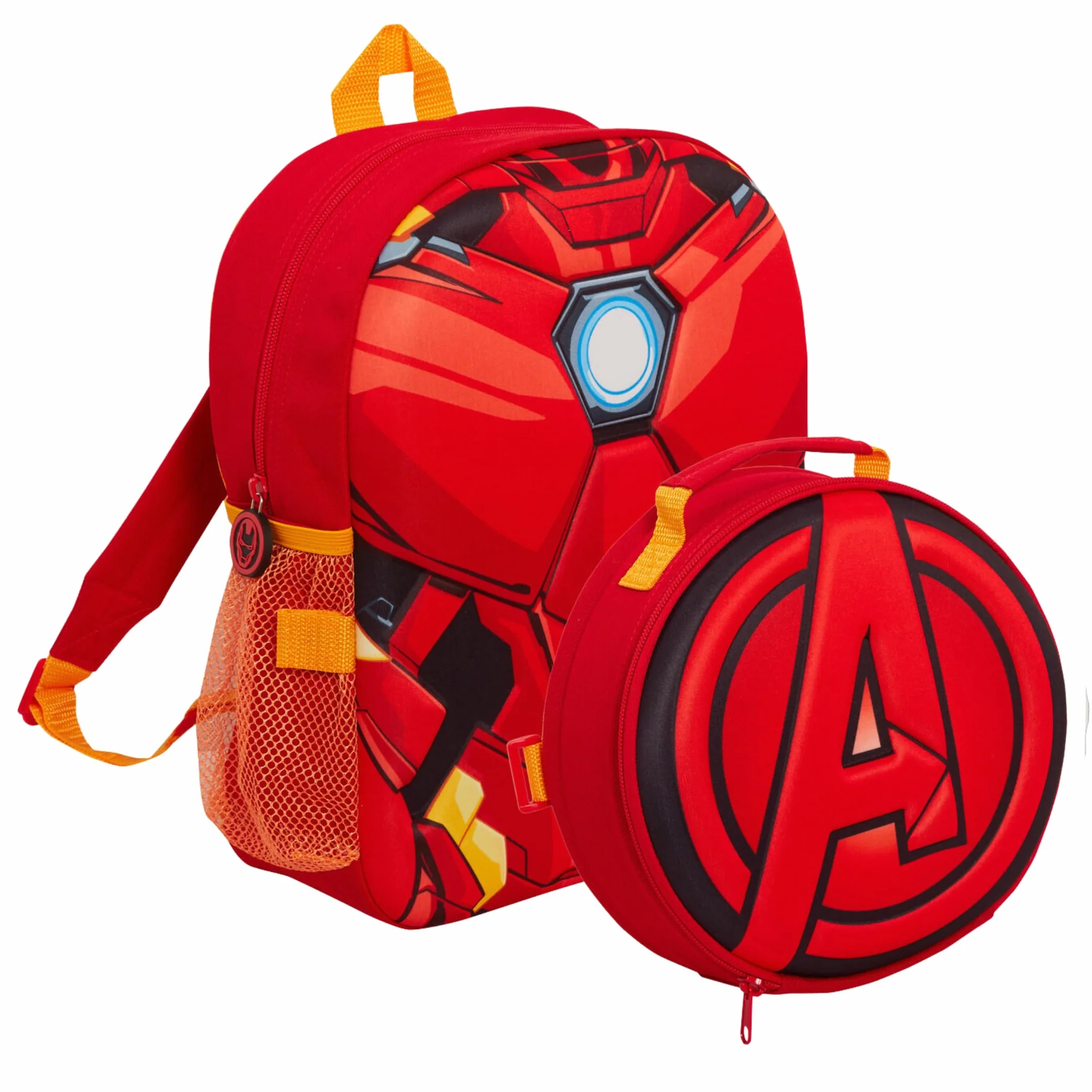 Marvel Zaino per bambini Iron Man Avengers Borsa per il pranzo staccabile Portabottiglie per acqua Set da 2 pezzi
