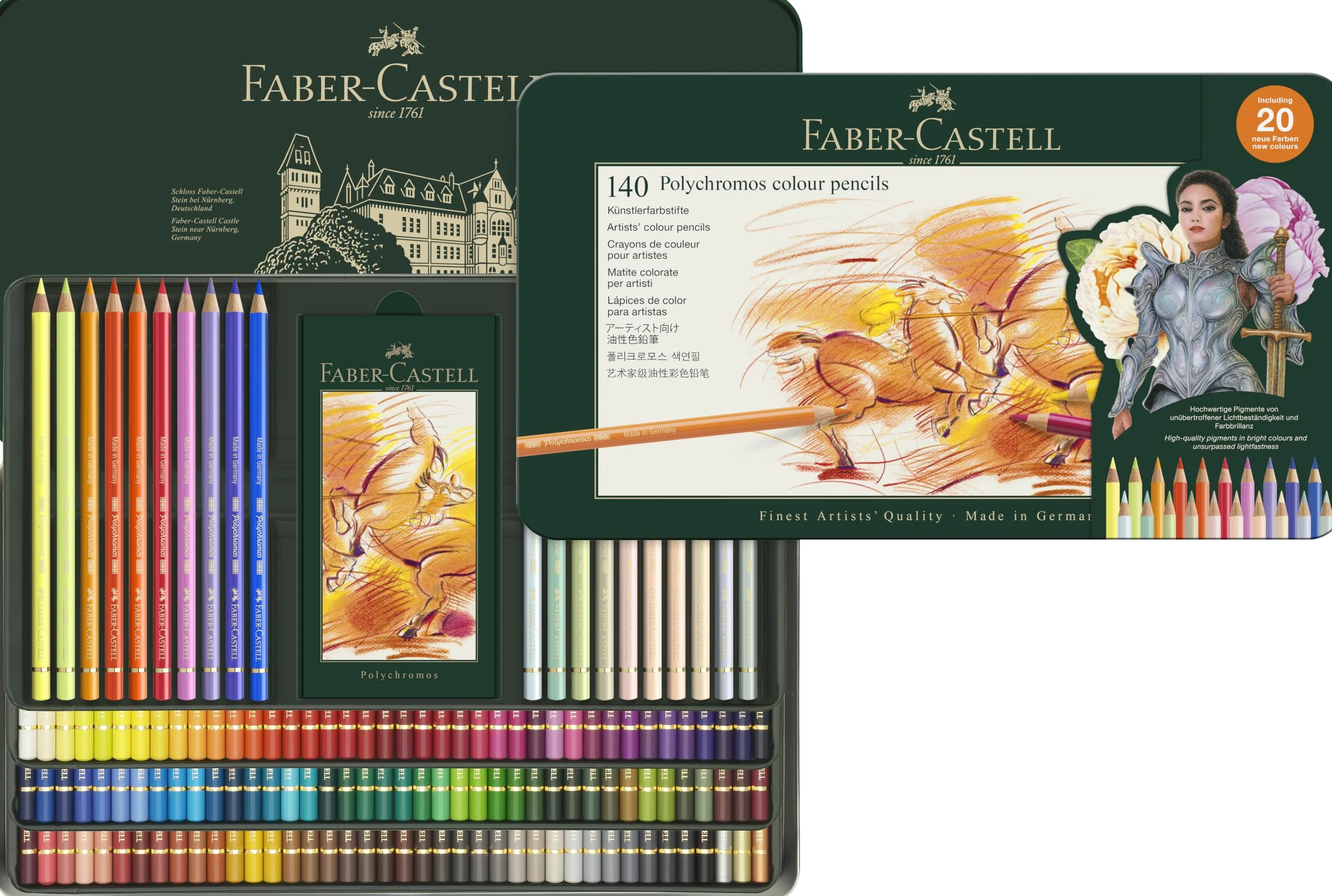 Faber-Castell Art & Graphic Polychromos - Matite colorate in latta da 140 matite colorate, per arte, artigianato, disegno, schizzi, casa, scuola, università, colorare