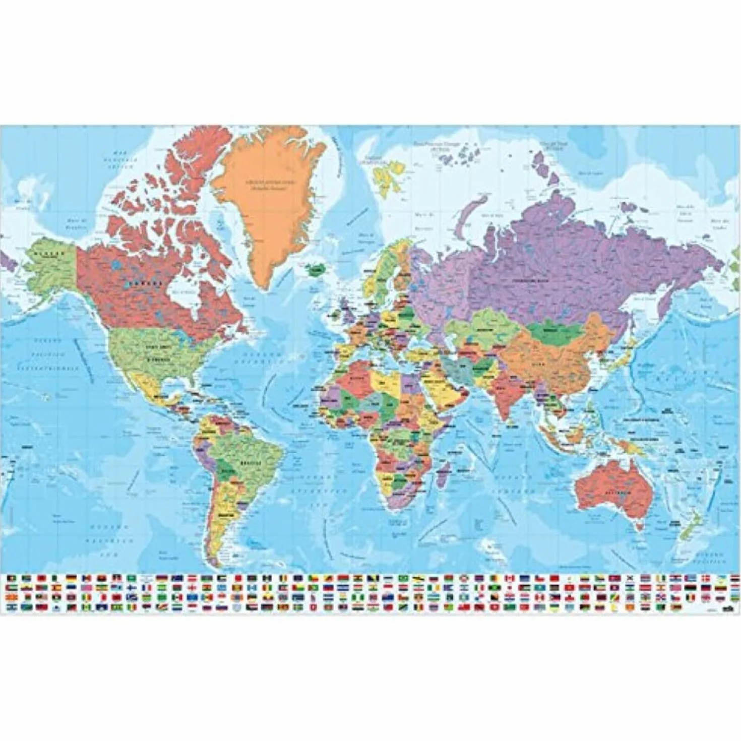 Grupo Erik Mappamondo Da Parete Poster 61 x 91,5 cm Cartina Geografica Mondo Gigante Planisfero con Bandiere del Mondo Italiano Grande