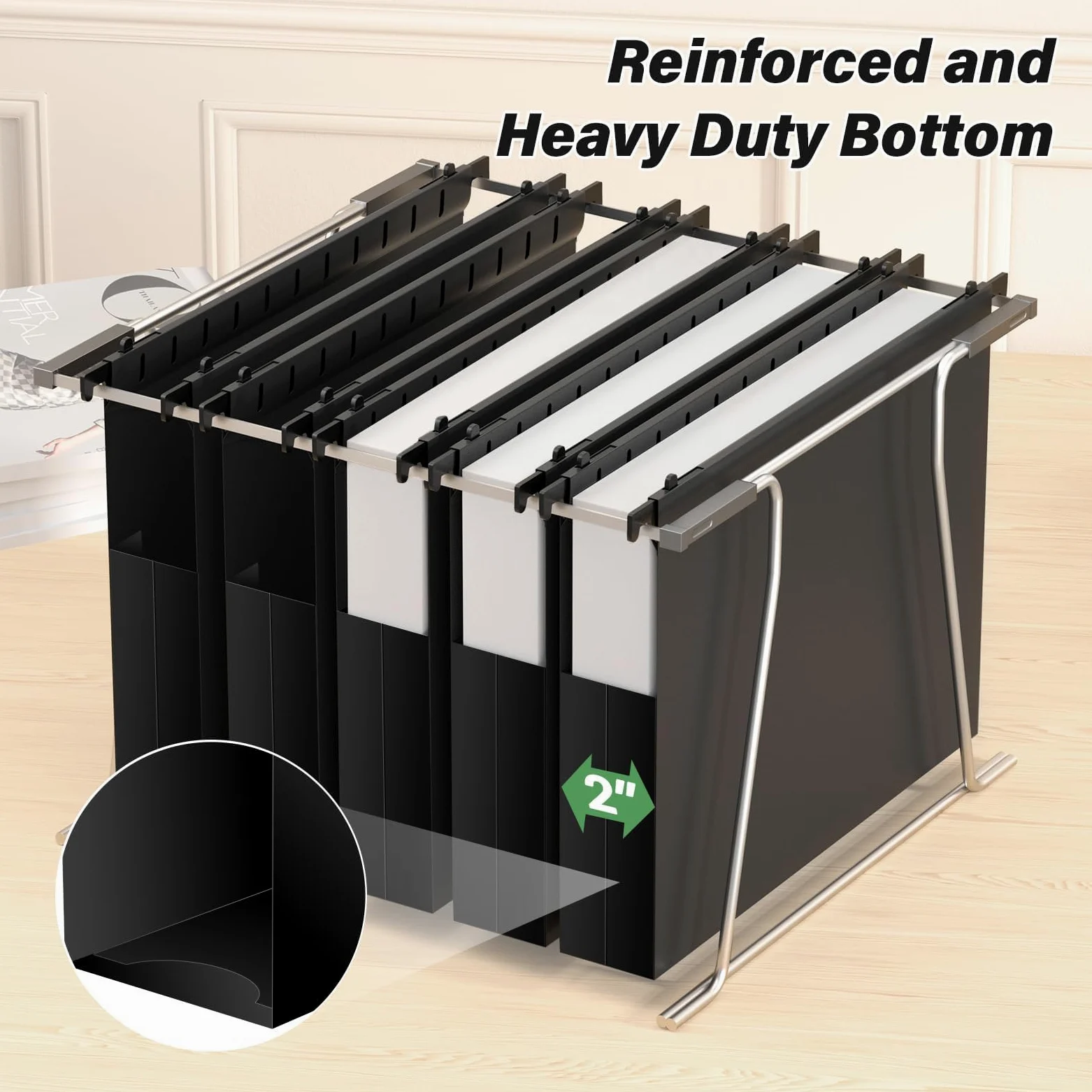 Ansook Cartelle portadocumenti in plastica da appendere, con tasca espandibile da 5,1 cm, con guarnizione nera, resistenti per schedario, organizer per cartelle da appendere, nero, formato lettera