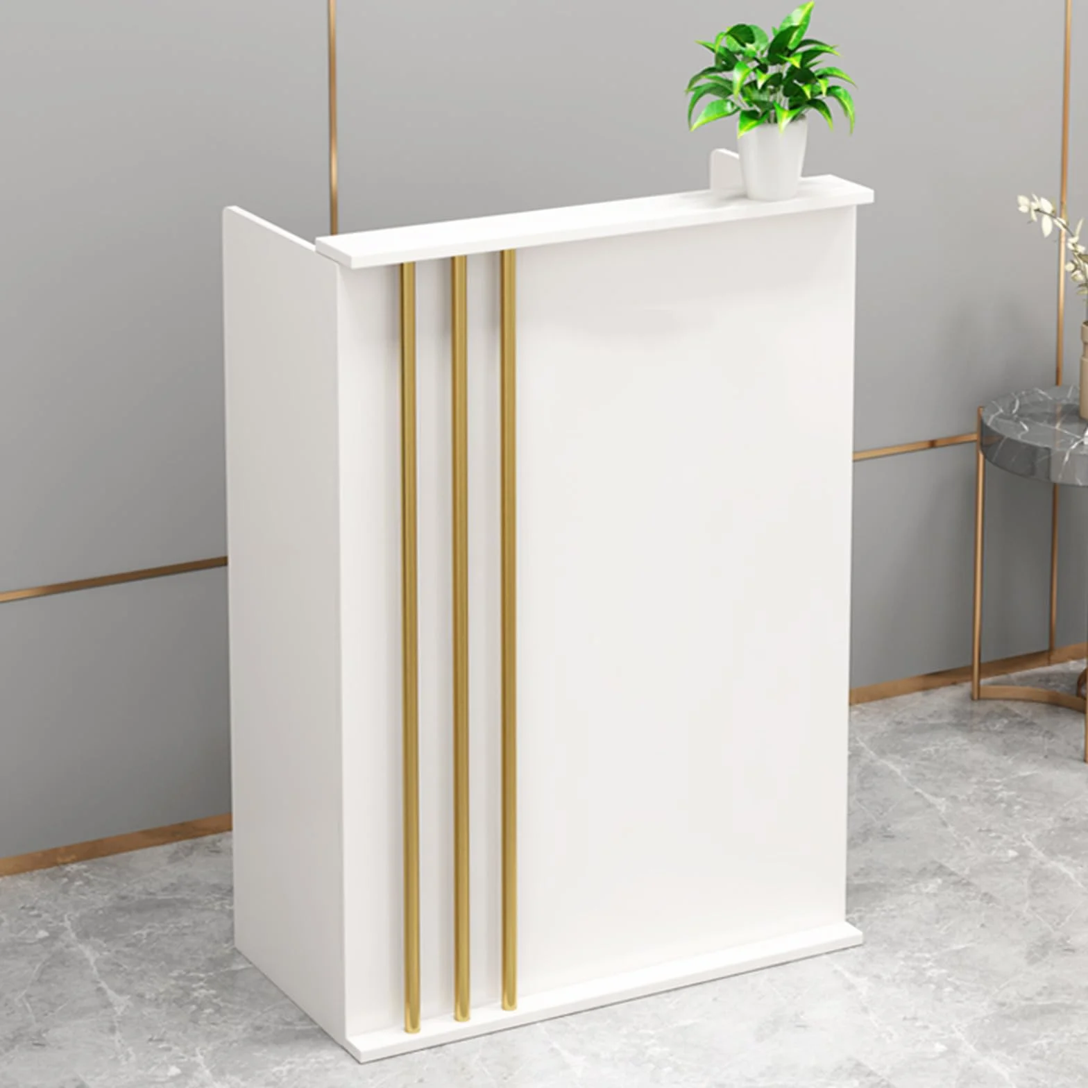 Bancone Negozio, Bancone Reception Centro Estetico con cassetto con serratura, Banconi cassa per negozio, Reception ufficio per ufficio, 60×45×95cm, colore bianca
