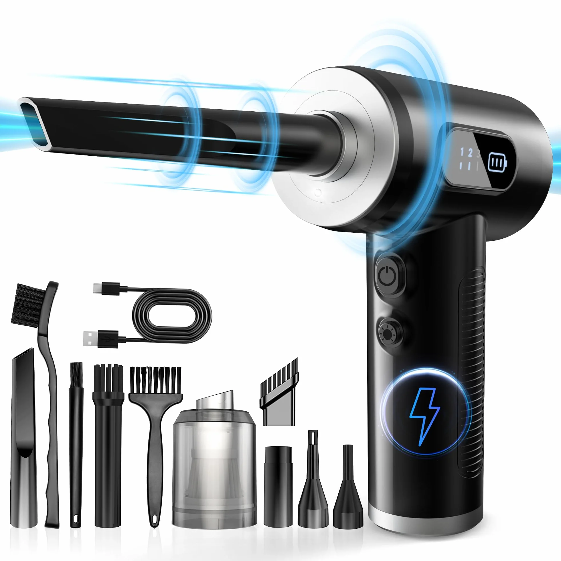 Aspirapolvere Per Computer, Elettrico Rimuovi Polvere Aria Compressa Senza Fili, 3 Velocità 51000 RPM Con luce LED, Batteria da 6000mAh Ricaricabile, Adatto per PC, Divano, Auto