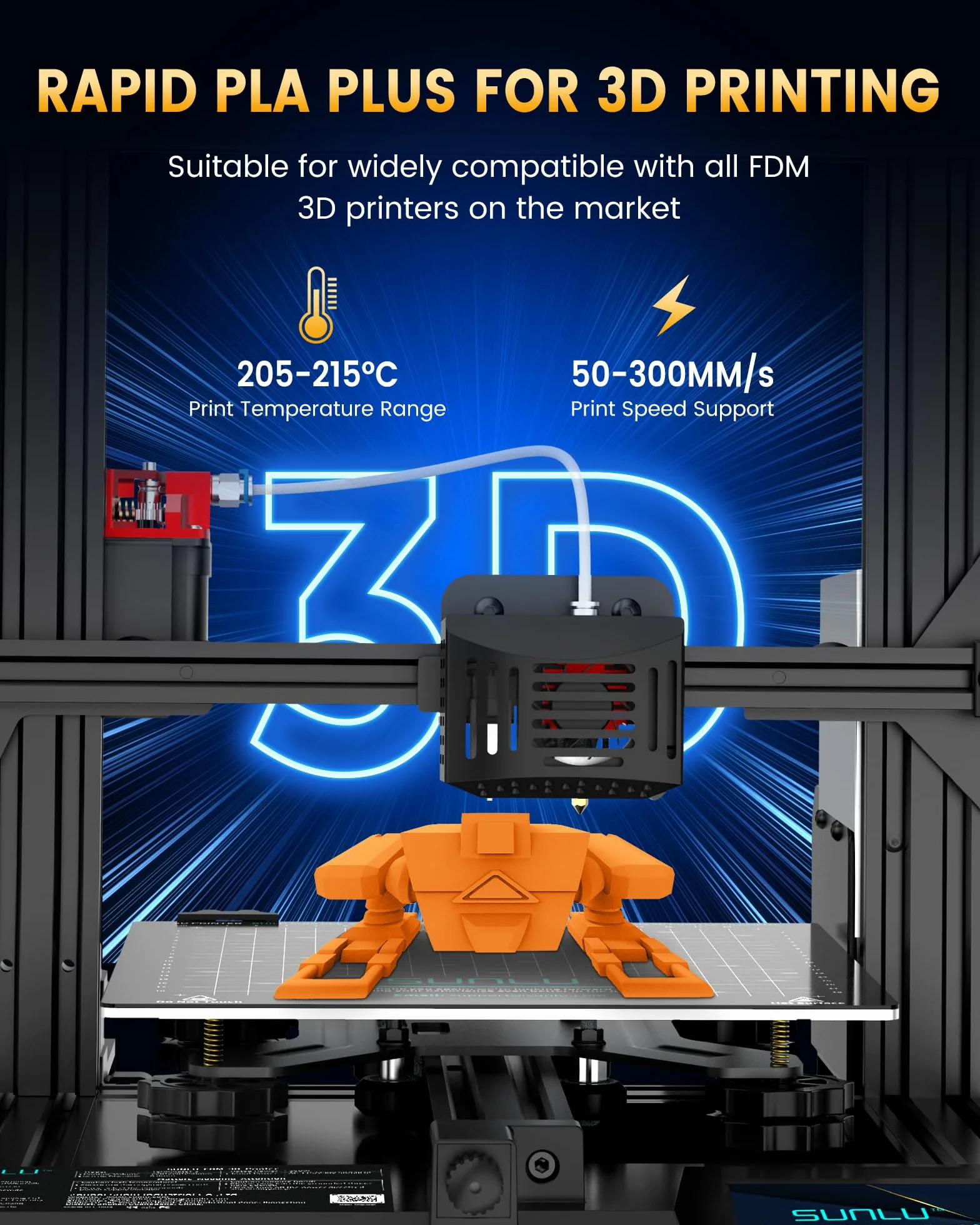SUNLU PLA+2.0 Filamento per stampante 3D, PLA Plus, 1kg Nero