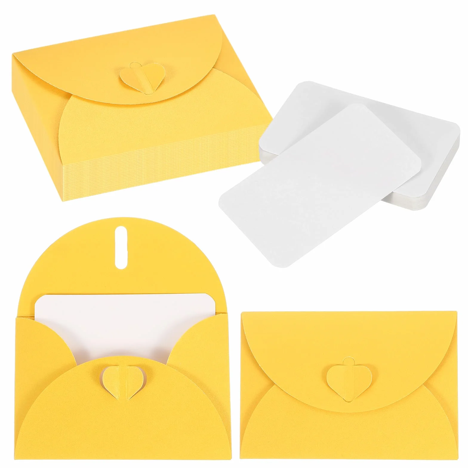 PATIKIL 25 Set Mini Buste Con Chiusura A Cuore, 4.1x3" Biglietti Vuoti Con Buste, Giallo