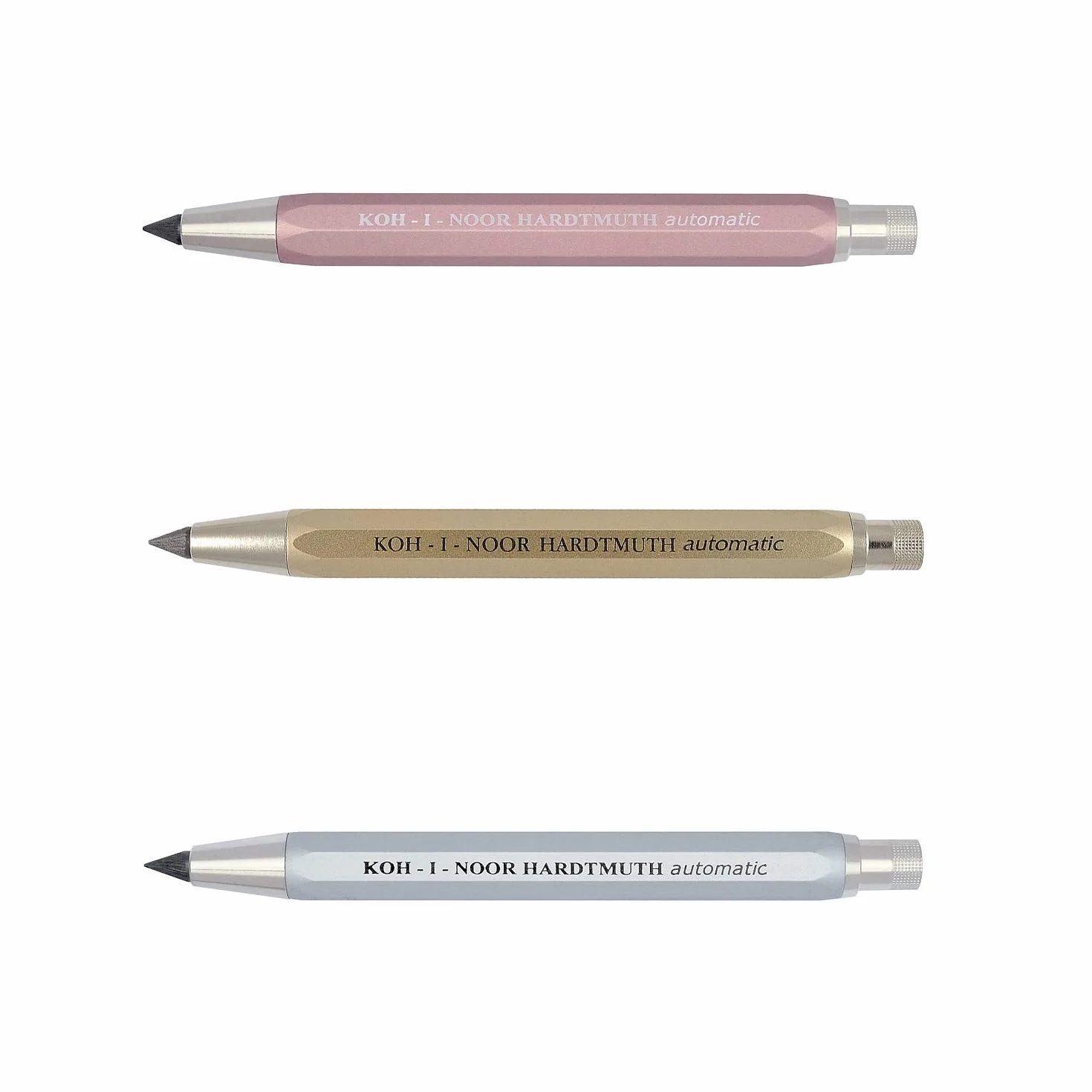 Koh-i-noor metallo Portamine Automatic con mine Spitzer No. 5640 Diversi set, tratto 5.6 mm Rosa+Gold+Silber