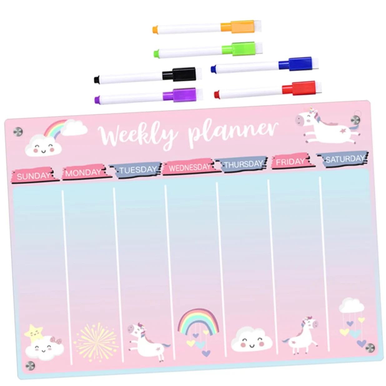 VILLCASE Lavagna Magnetica Acrilica Cancellabile a Secco per Frigorifero, Planner Settimanale Superficie Riutilizzabile e Design Colorato per Organizzazione Cucina