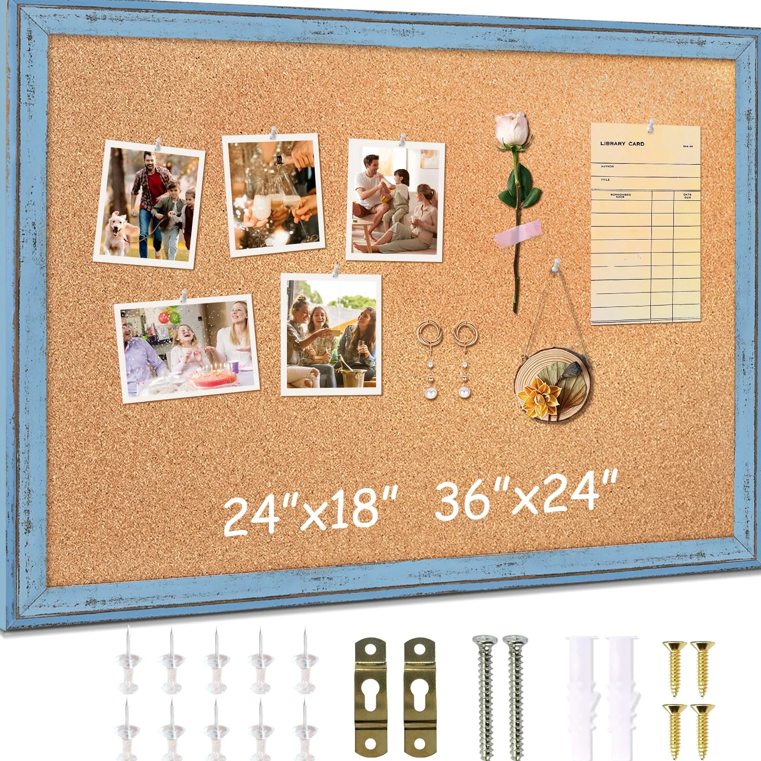 DOLLAR BOSS Bacheca in sughero per pareti, 61 x 45 cm, bacheca decorativa da appendere, cornice in legno, bacheca per avvisi per ufficio e decorazione domestica, blu