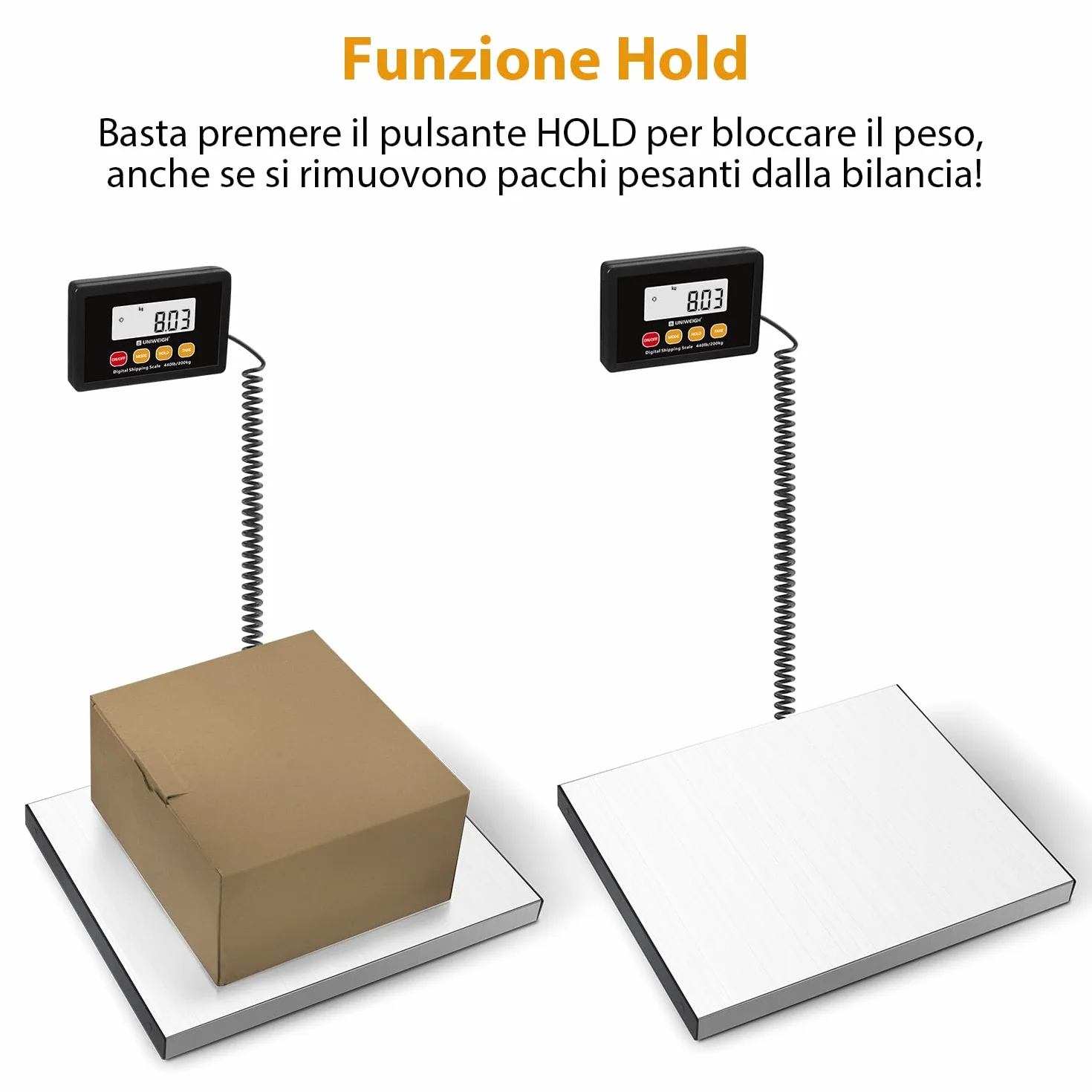 Bilancia Digitale 440lb x 10g Alta Precisione UNIWEIGH Piattaforma Acciaio Inox