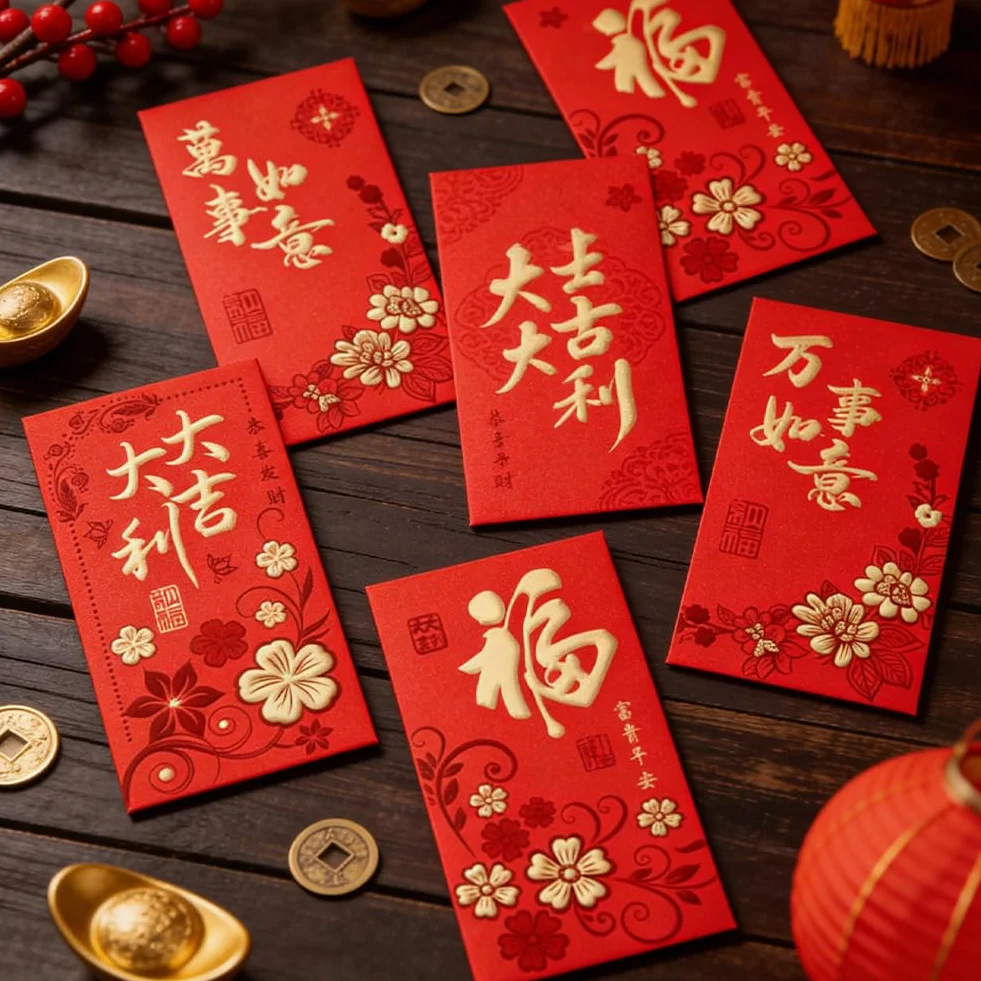 36 Pezzi Rosse per Capodanno Cinese 2026 Portafortuna con Motivo Hong Bao Rilievo