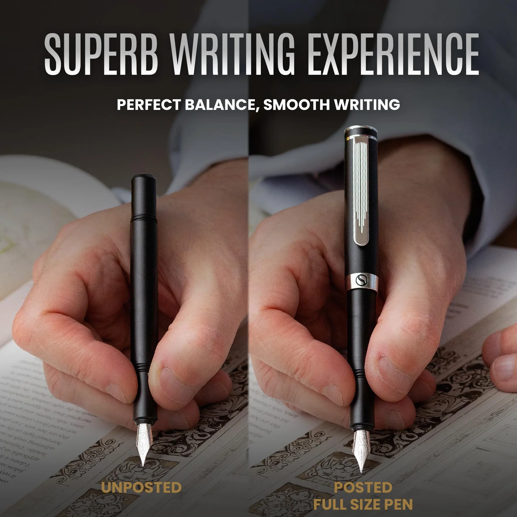 Scriveiner stilografica di lusso fine, penna tascabile nera opaca, finitura cromata, pennino tedesco, convertitore, regalo per uomini e donne, bella penna di design