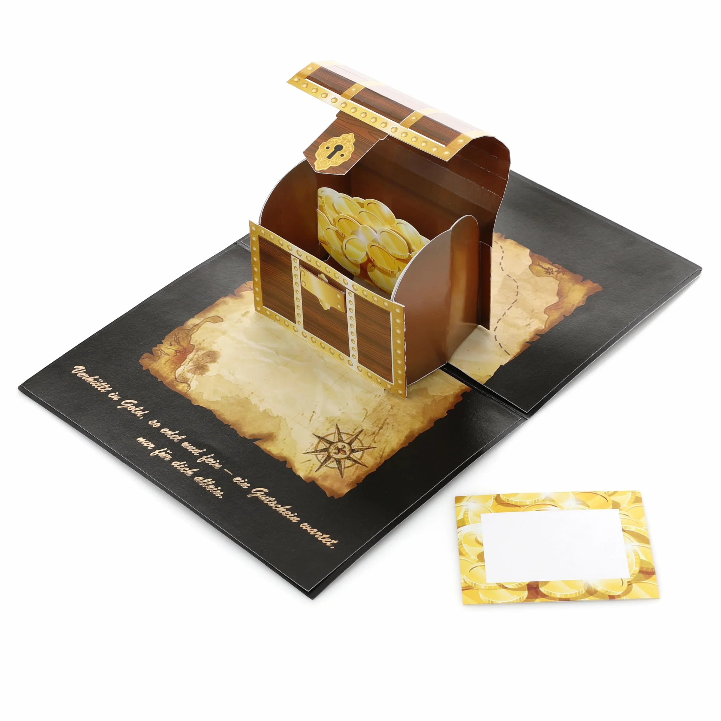 CraftWerk Biglietto pop-up 3D con scrigno del tesoro – buono da compilare con biglietto da grattare per compleanno
